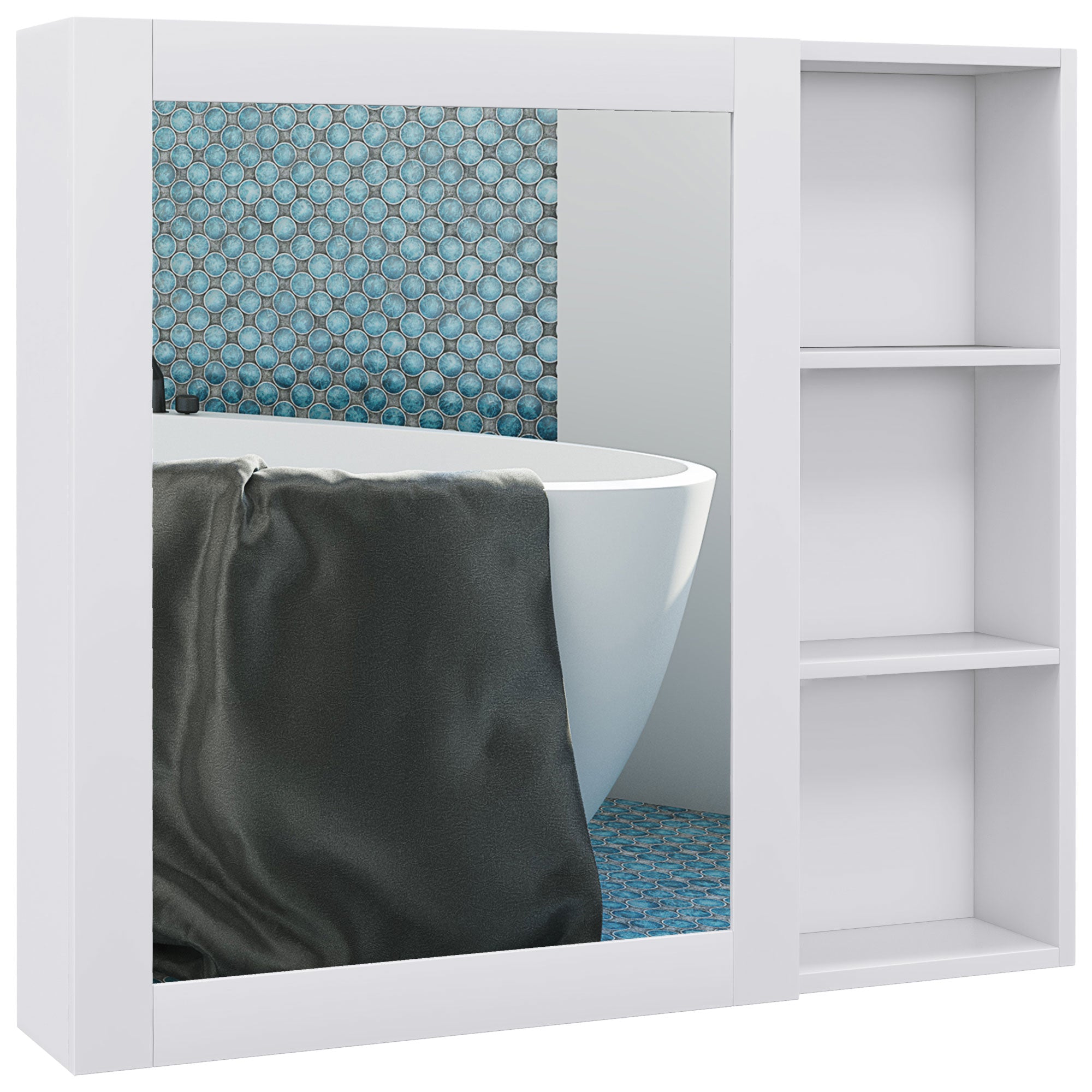 kleankin MDF Medicine Cabinet with Mirror, 31.5"W x 27.5"H Bathroom Storage Cabinet with 3-tier Shelves, Wall Mounted, White