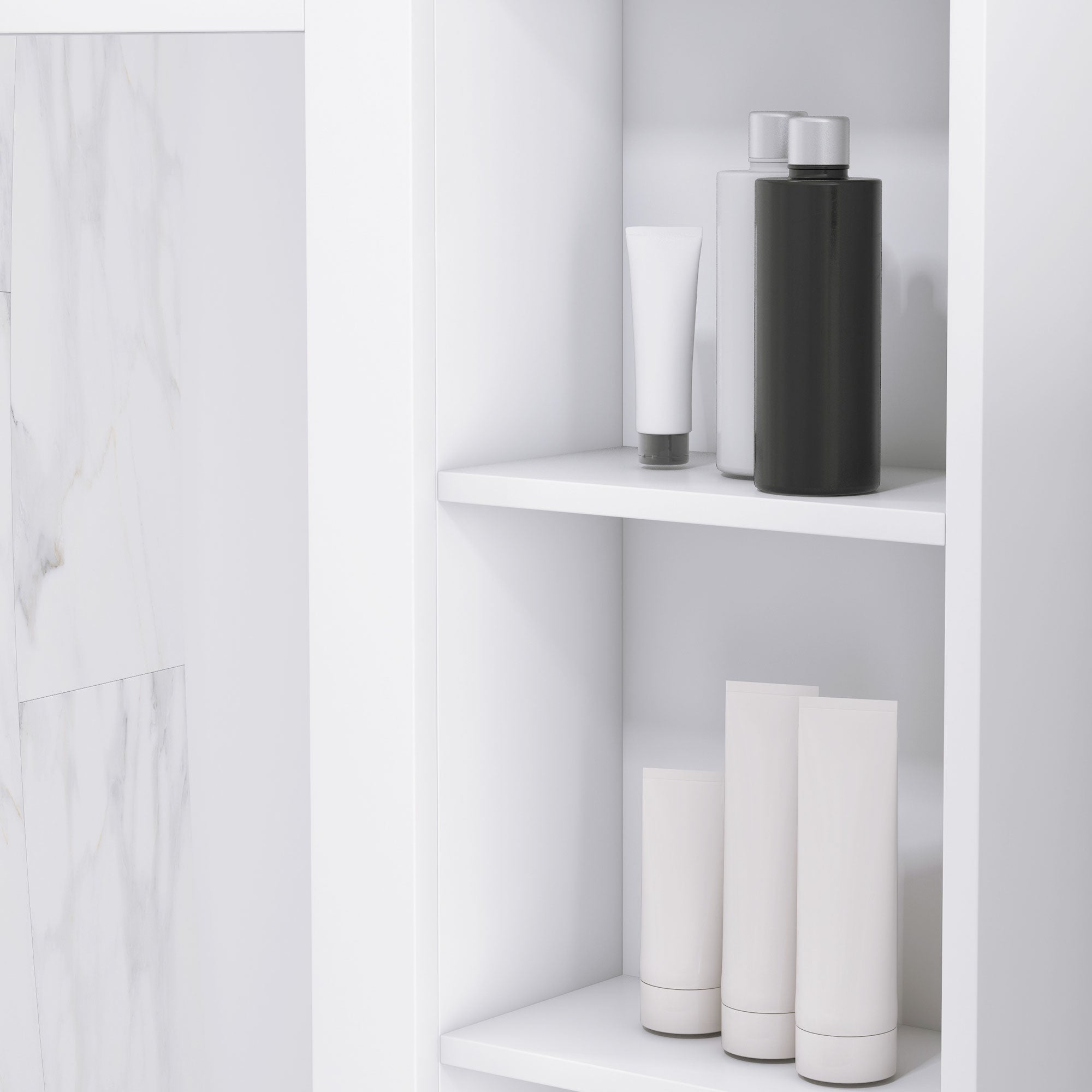 kleankin MDF Medicine Cabinet with Mirror, 31.5"W x 27.5"H Bathroom Storage Cabinet with 3-tier Shelves, Wall Mounted, White