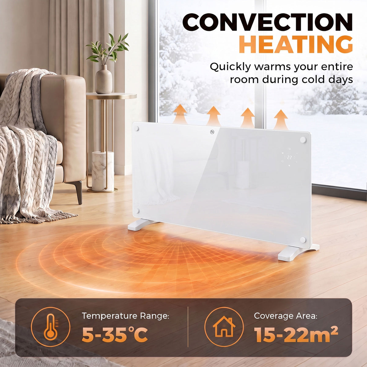2000W Smart Glass Panel Heater Wall Mounted & Freestanding, Wifi Enabled, Works With Alexa & Google Home, Electric Heater with Weekly Timer, Open Window & Anti-Frost Mode, Thermostat, White