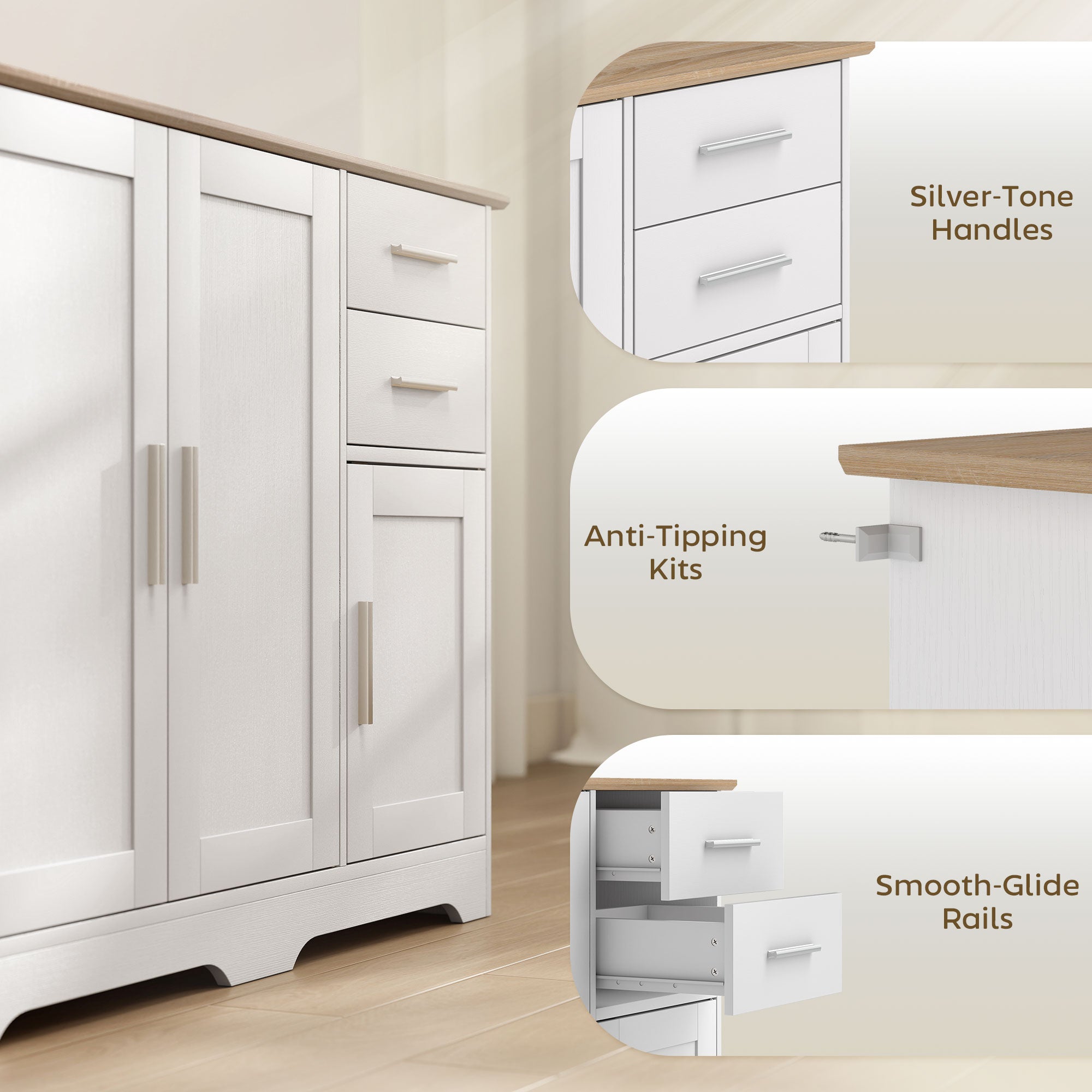 40" Sideboard Buffet Cabinet, Modern Kitchen Storage Cabinet with 2 Drawers, 3 Doors & Adjustable Shelf, Coffee Bar Station, White