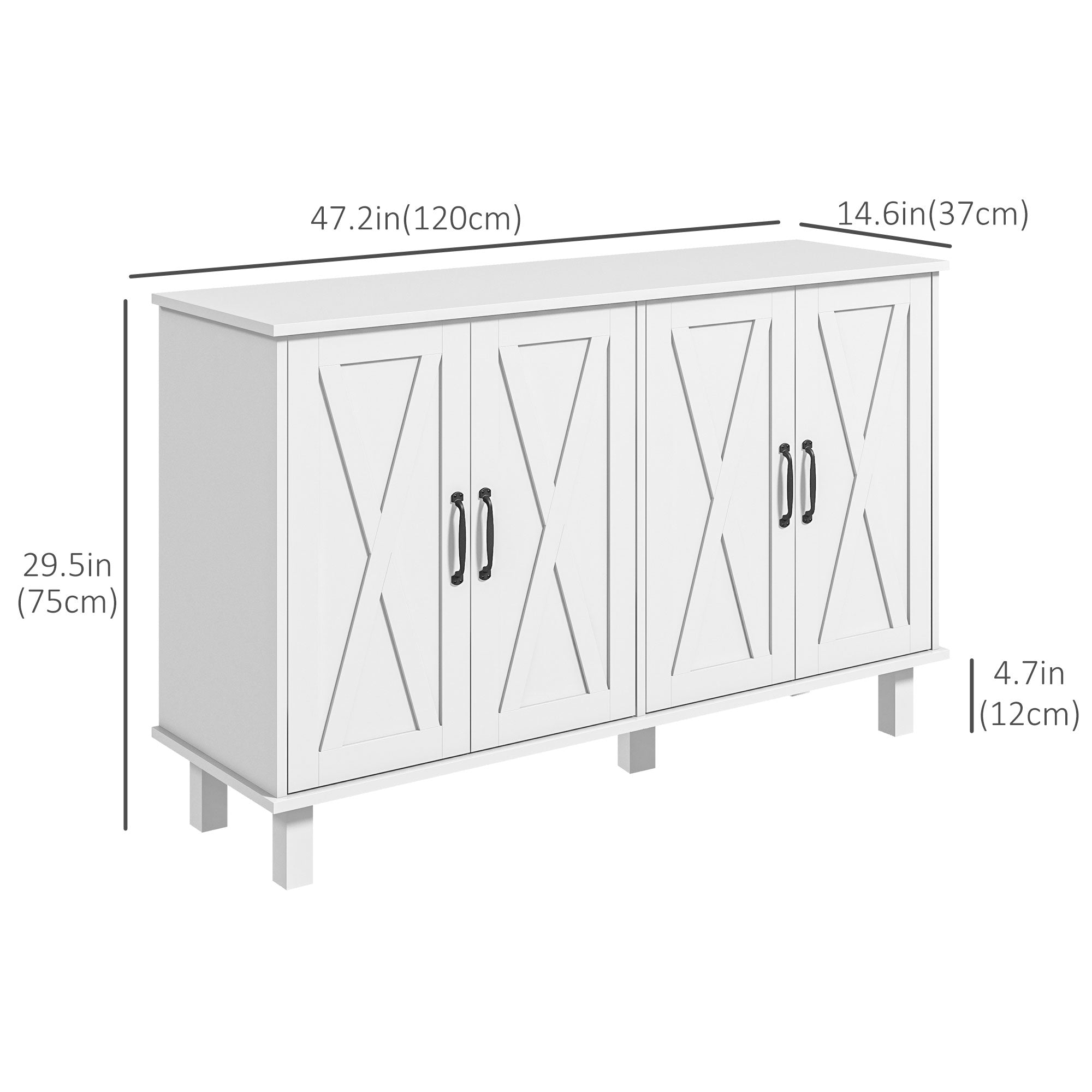 HOMCOM Coffee Bar Cabinet, 47" Buffet Sideboard with 4 Barn Doors and 2 Adjustable Shelves, Farmhouse Kitchen Buffet Cabinet, TV Cabinet for TVs up to 55", White