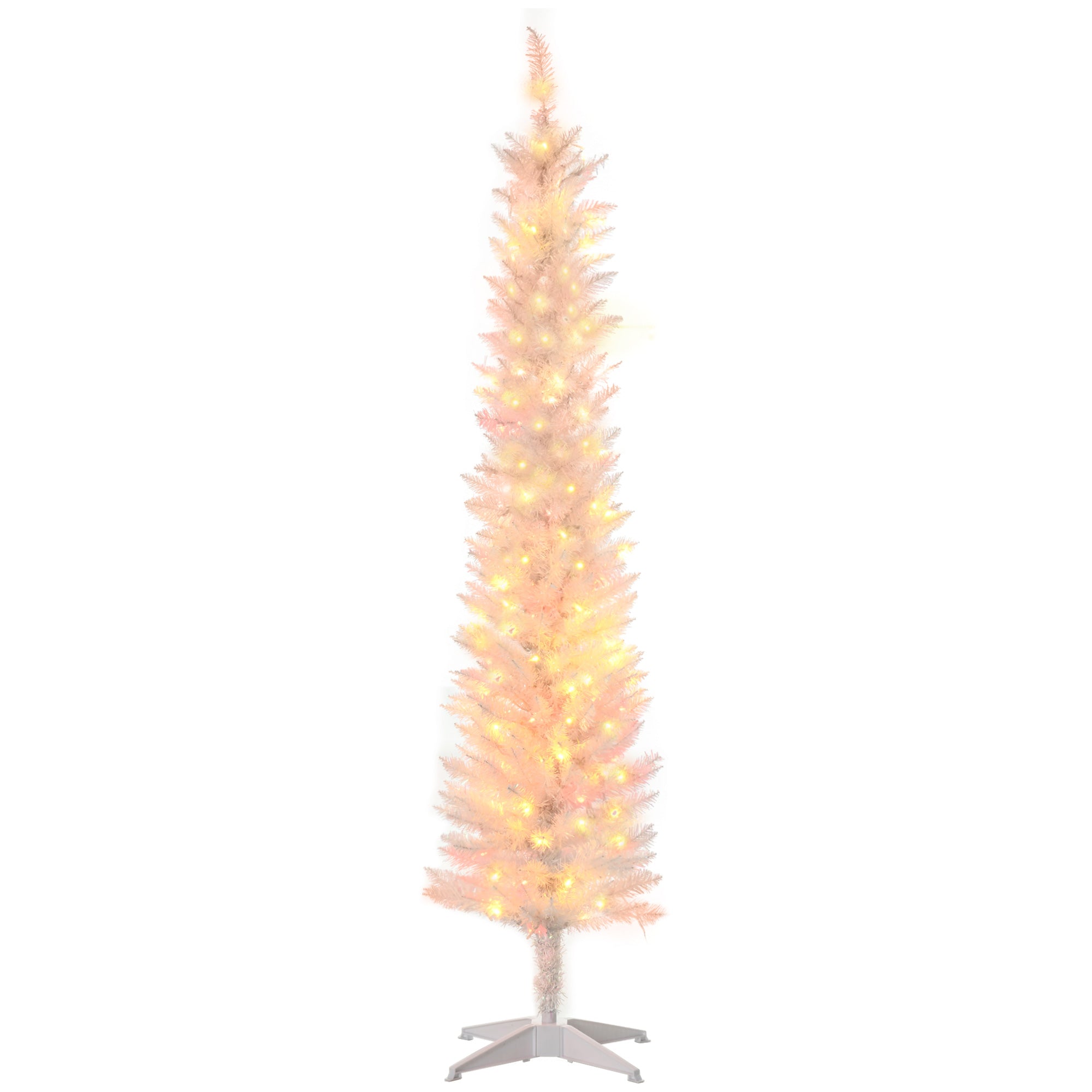 6' Prelit Christmas Trees, Pencil Artificial Christmas Tree with Colorful Surface Branches, Colorful LED Lights, White