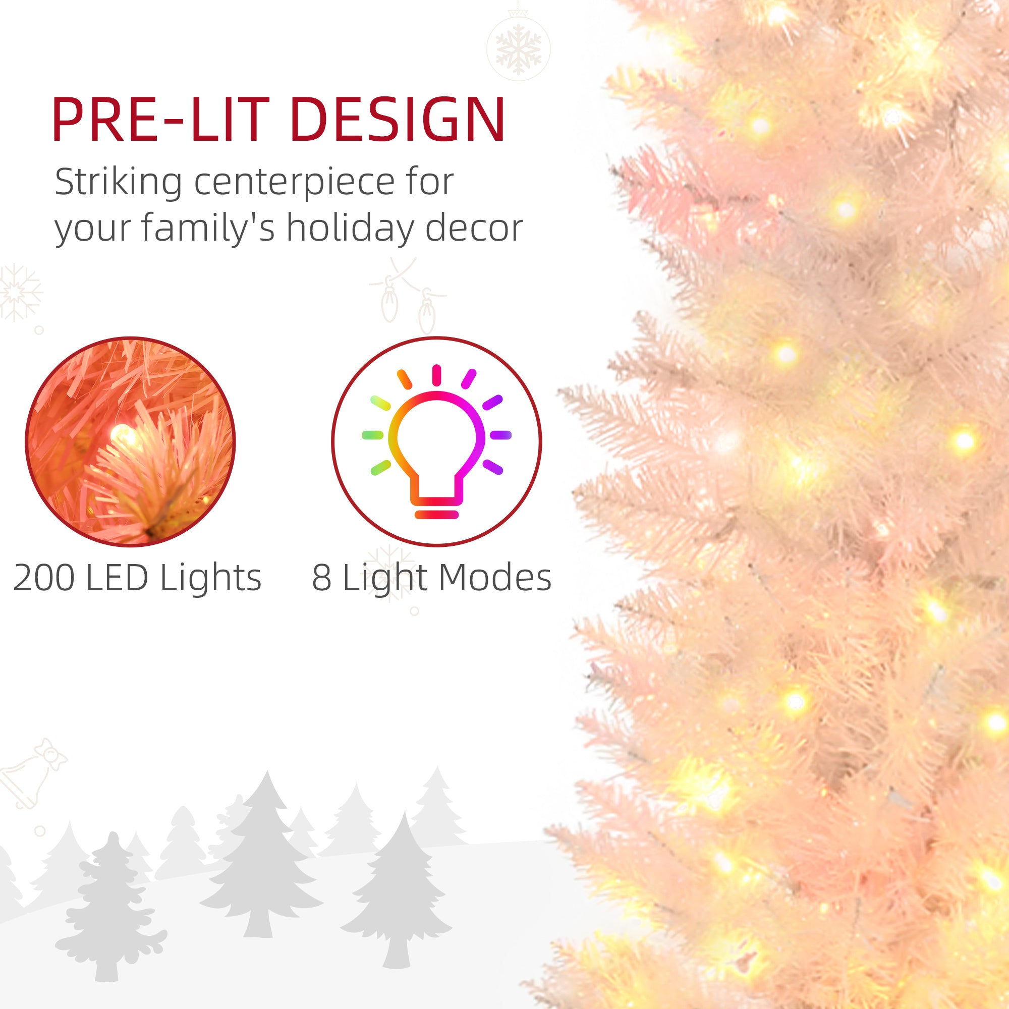 6' Prelit Christmas Trees, Pencil Artificial Christmas Tree with Colorful Surface Branches, Colorful LED Lights, White