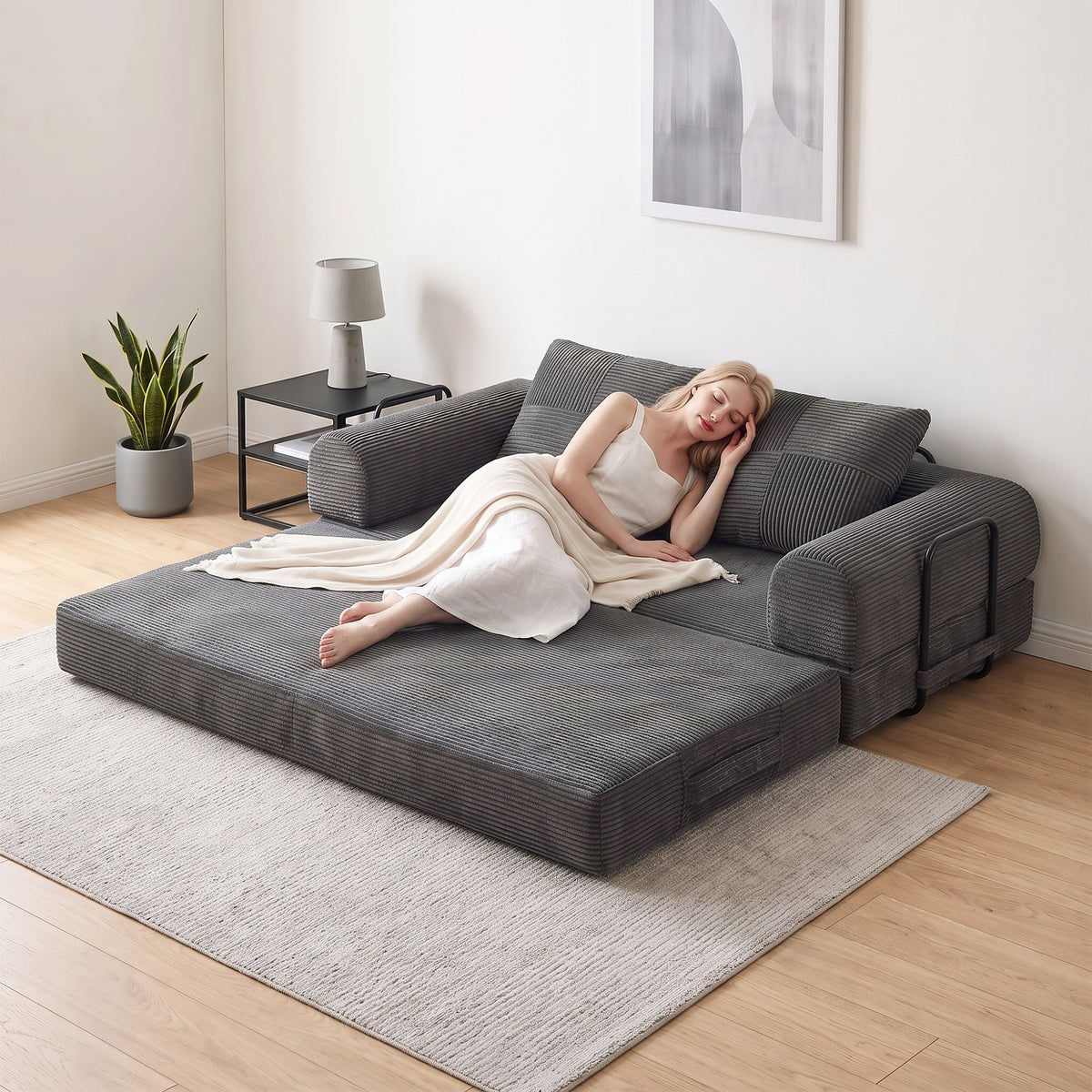 5-in-1 Convertible Sofa Bed, 78.7" Folding Boneless Futon Couch with Fixed-Shape Frame & 2 Pillows, Floor Sofa Loveseat Sleeper for Living Room, Bedroom, Dark Grey