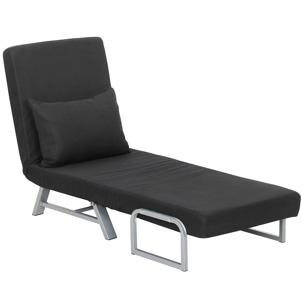 Single Sofa Bed, 3-in-1 Convertible Folding Chair Bed with Adjustable Backrest, Removable Armrests, Steel Legs, Linen Sleeper Chair for Living Room, Bedroom, Small Space, Black