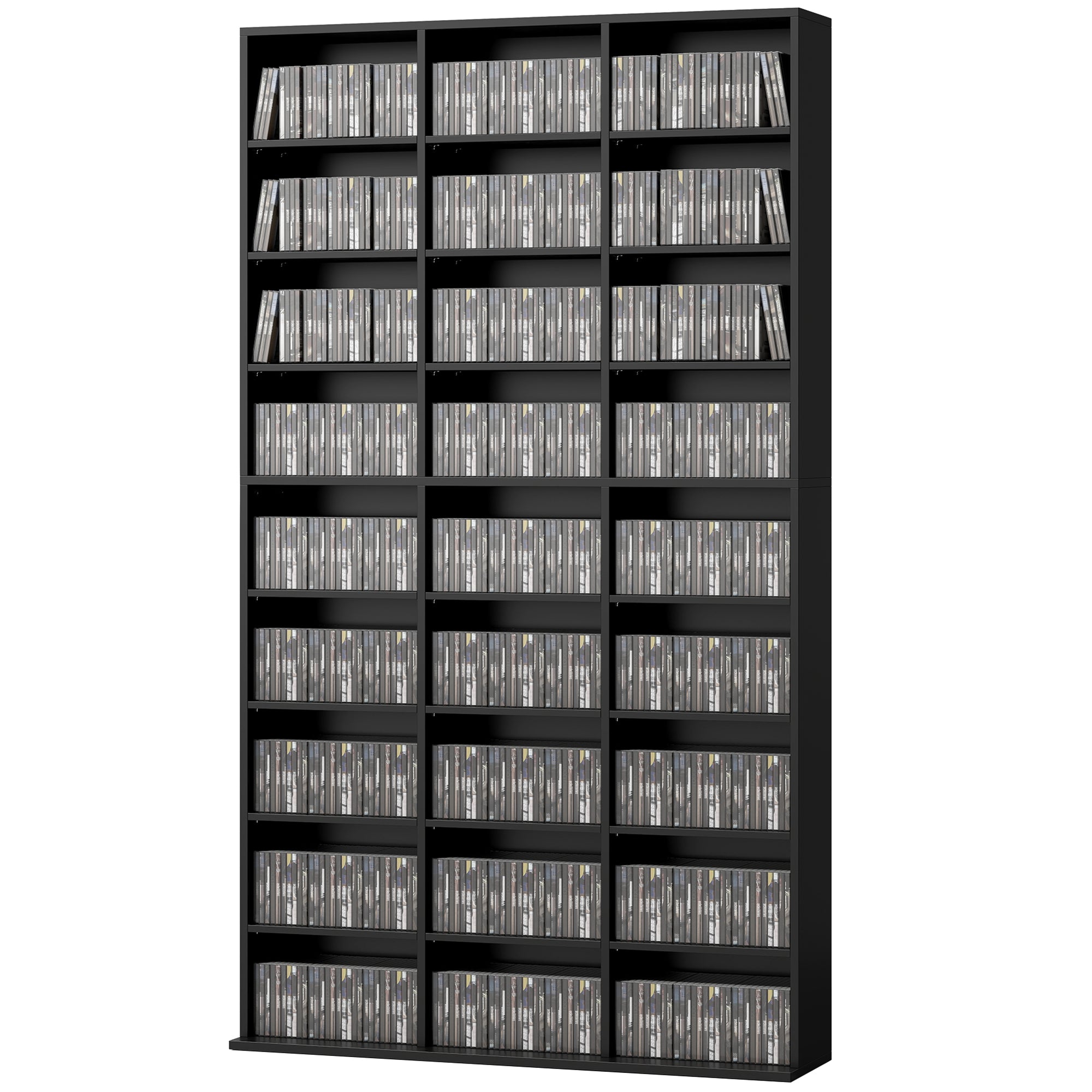 835 CD/500 DVD Storage Unit, Blu-ray Media Storage Shelf with 27 Compartments and 21 Adjustable Shelves, CD Tower for Living Room, Bedroom, Office, Black