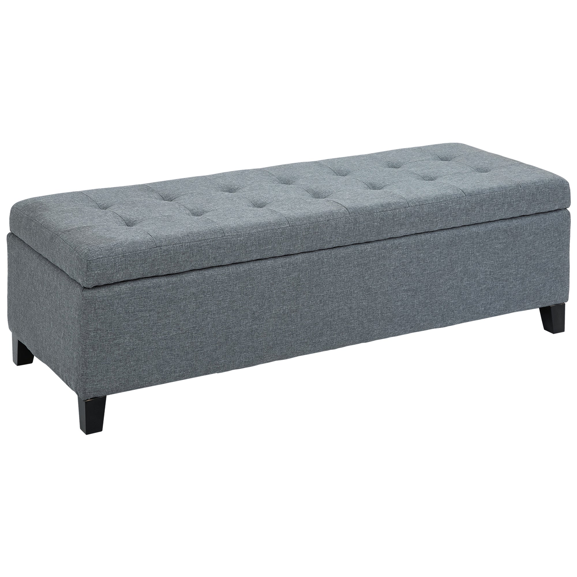 51" Ottoman Storage Bench Linen Fabric Storage Chest with Lift Top Tufted Gray