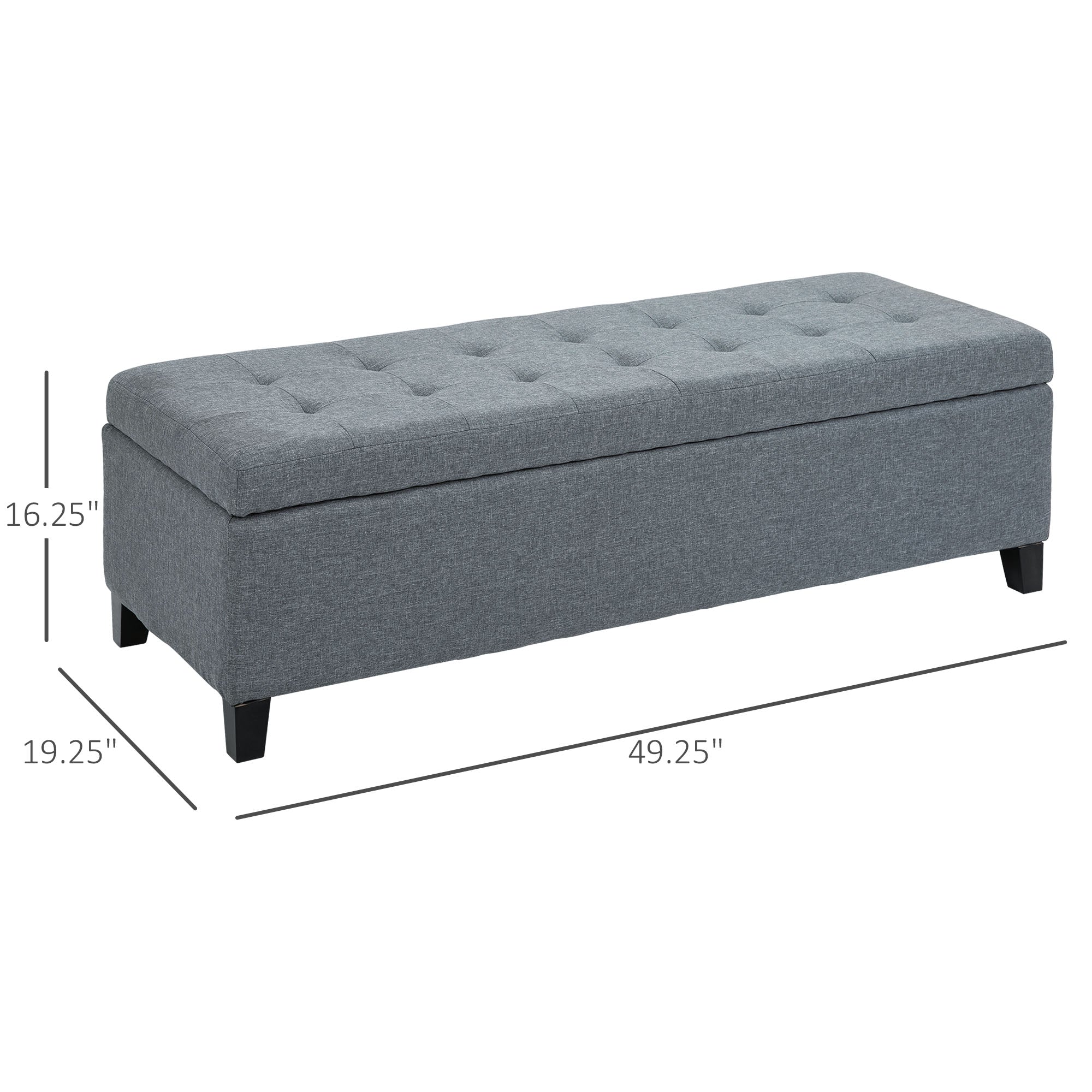 51" Ottoman Storage Bench Linen Fabric Storage Chest with Lift Top Tufted Gray