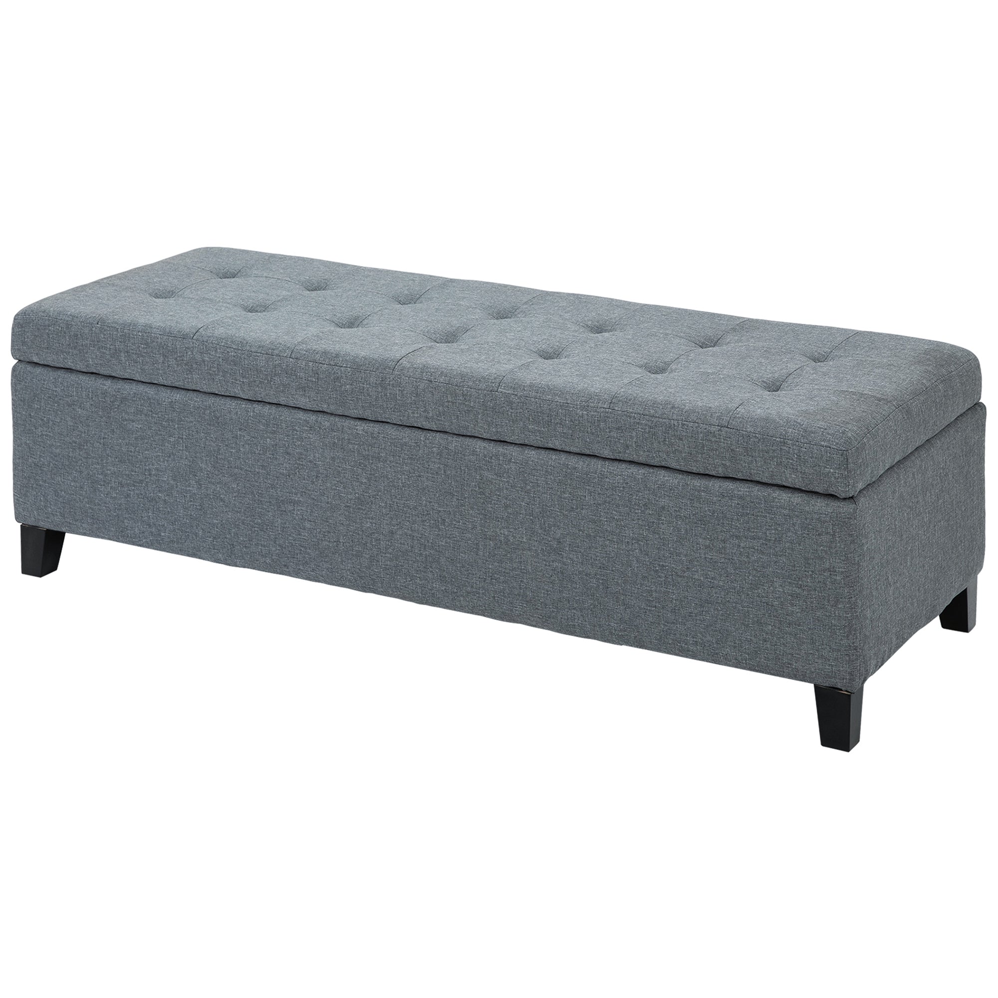 51" Ottoman Storage Bench Linen Fabric Storage Chest with Lift Top Tufted Gray