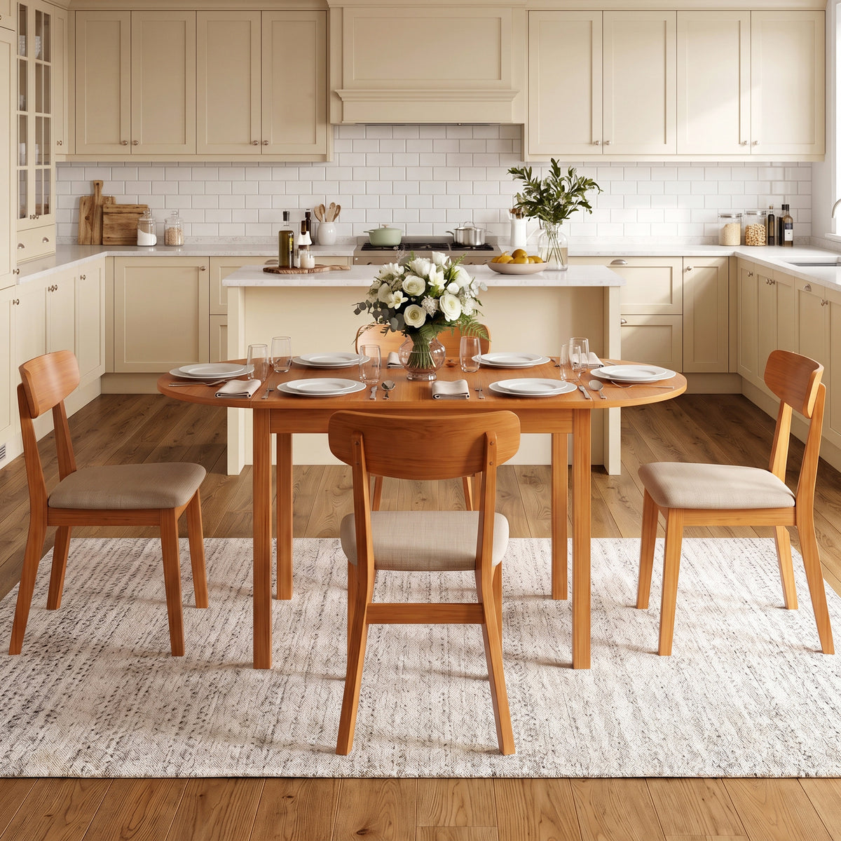 55" Solid Wood Kitchen Table for 4-6 People, Oval Drop Leaf Tables for Small Spaces, Folding Dining Table, Walnut