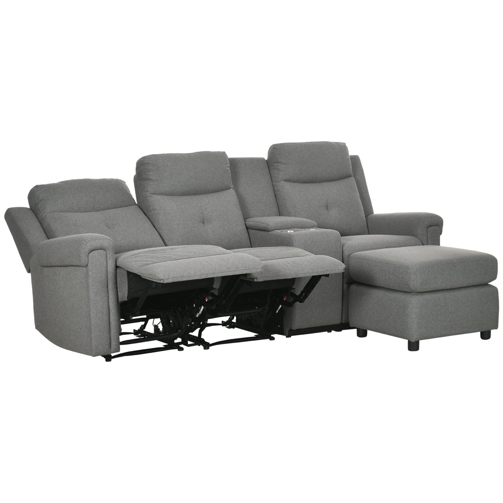 L Shaped Sofa Manual Reclining Sectional With Chaise Ottoman Storage Console Gray