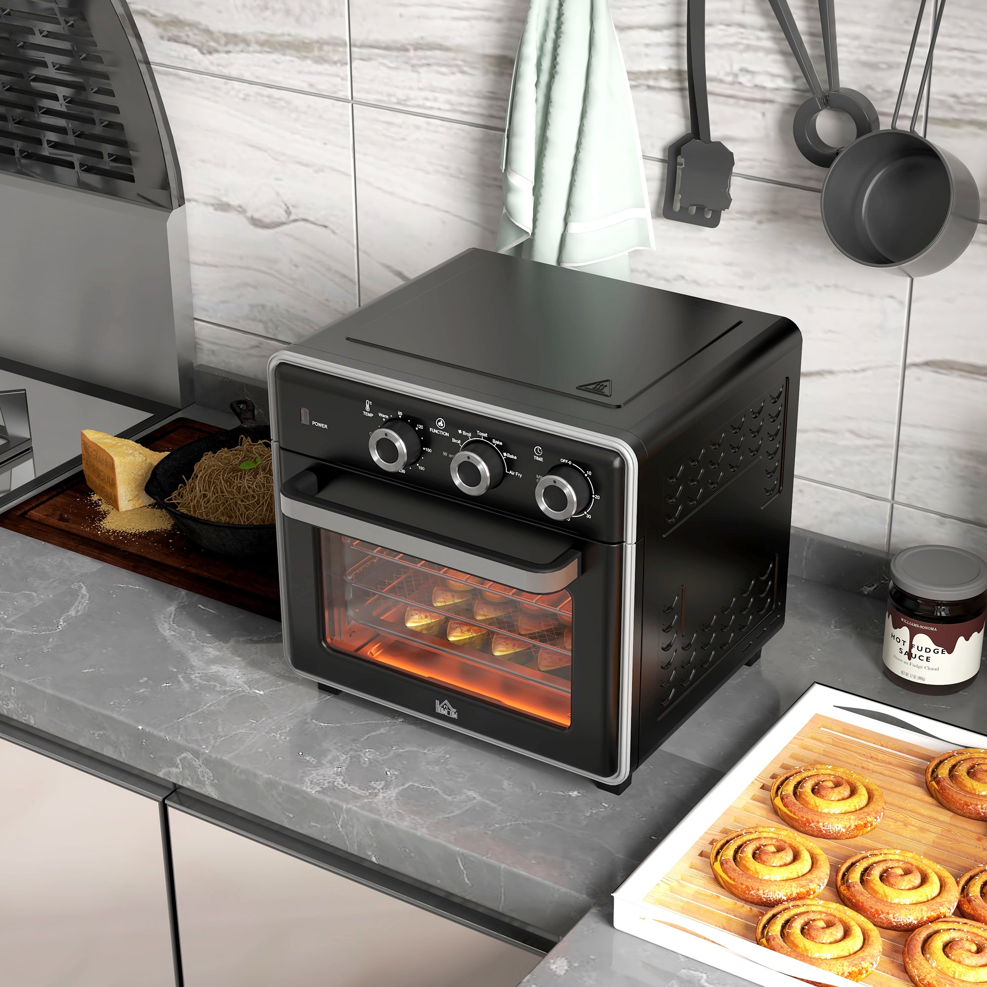 HOMCOM Mini Oven, 20L Air Fryer Oven with Timer, Countertop Convection Oven with Double Layered Glass Door and Adjustable Temp, Oil-Less Cooking, Dishwasher safe Accessory, 1400W