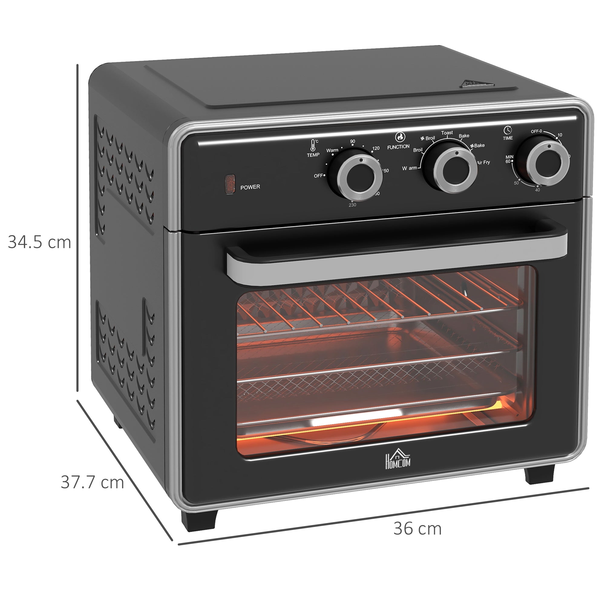 HOMCOM Mini Oven, 20L Air Fryer Oven with Timer, Countertop Convection Oven with Double Layered Glass Door and Adjustable Temp, Oil-Less Cooking, Dishwasher safe Accessory, 1400W