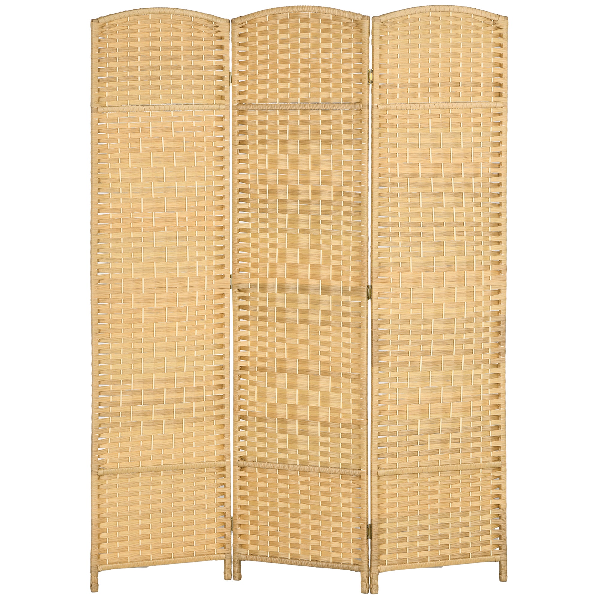 Folding Room Divider Screen 3 Panel 6' Tall Privacy Screen Freestanding Wood Partition Nature Wood