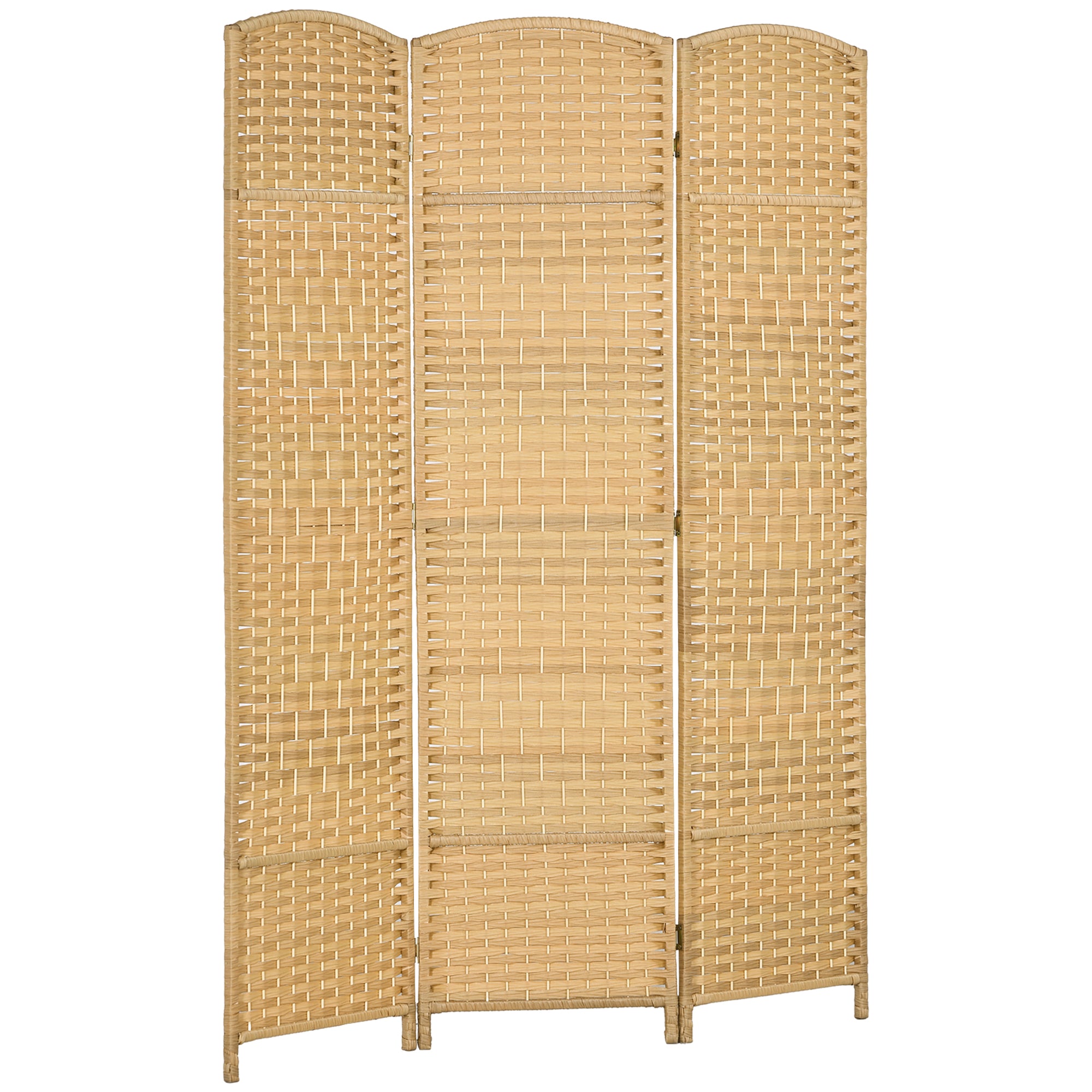 Folding Room Divider Screen 3 Panel 6' Tall Privacy Screen Freestanding Wood Partition Nature Wood