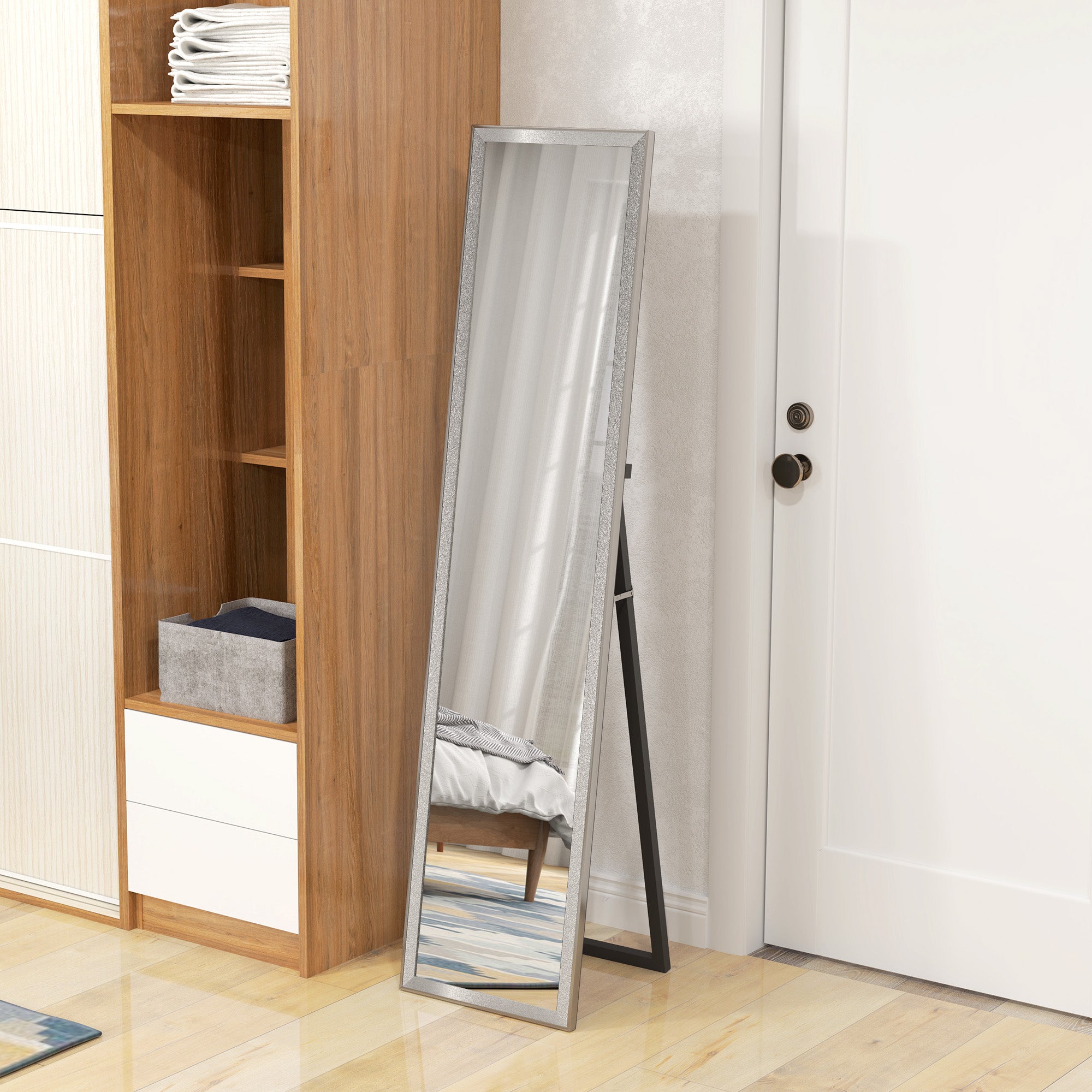 HOMCOM Full Length Mirror, 37 x 157cm Wall Mounted, Leaning, Free Standing Mirror, Framed Full Body Mirror for Living Room, Bedroom, Silver