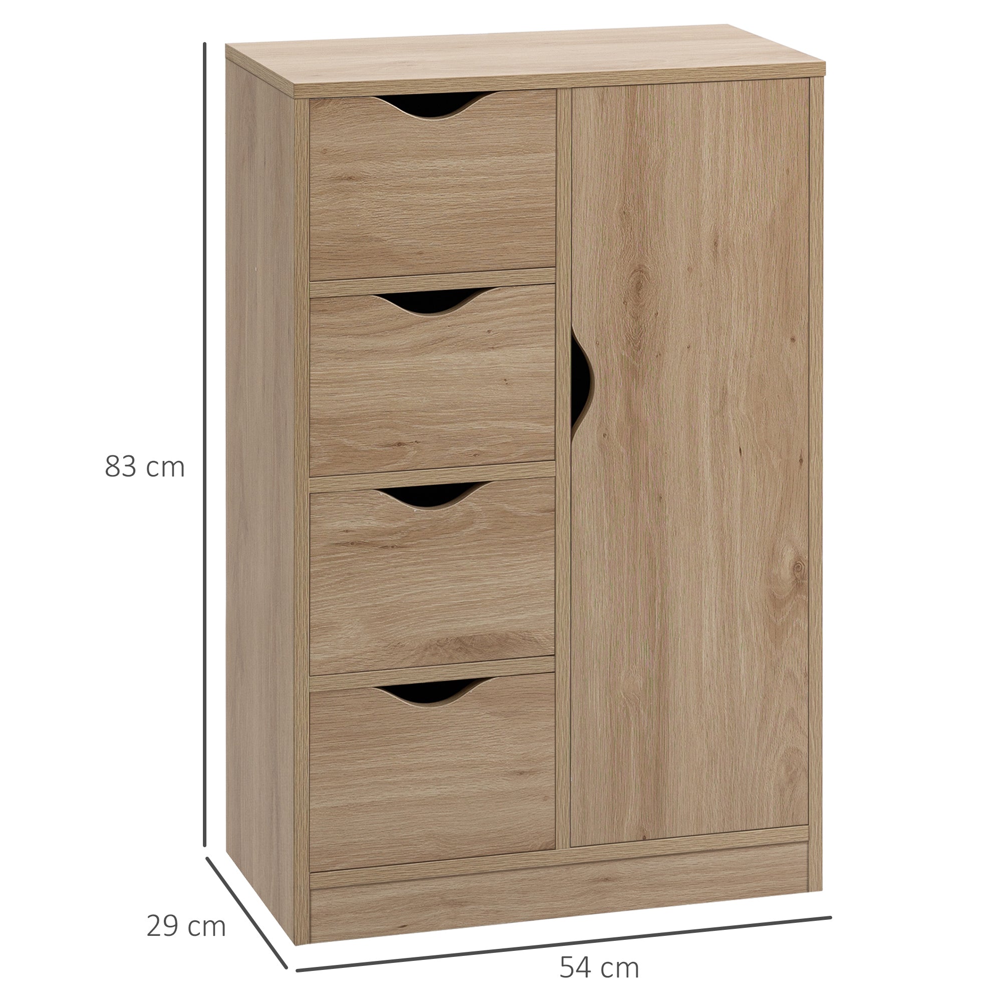 HOMCOM Bathroom Floor Cabinet, Freestanding Storage Unit with 4 Drawers and Door Cupboard for Living Room, Kitchen, Bedroom, Natural