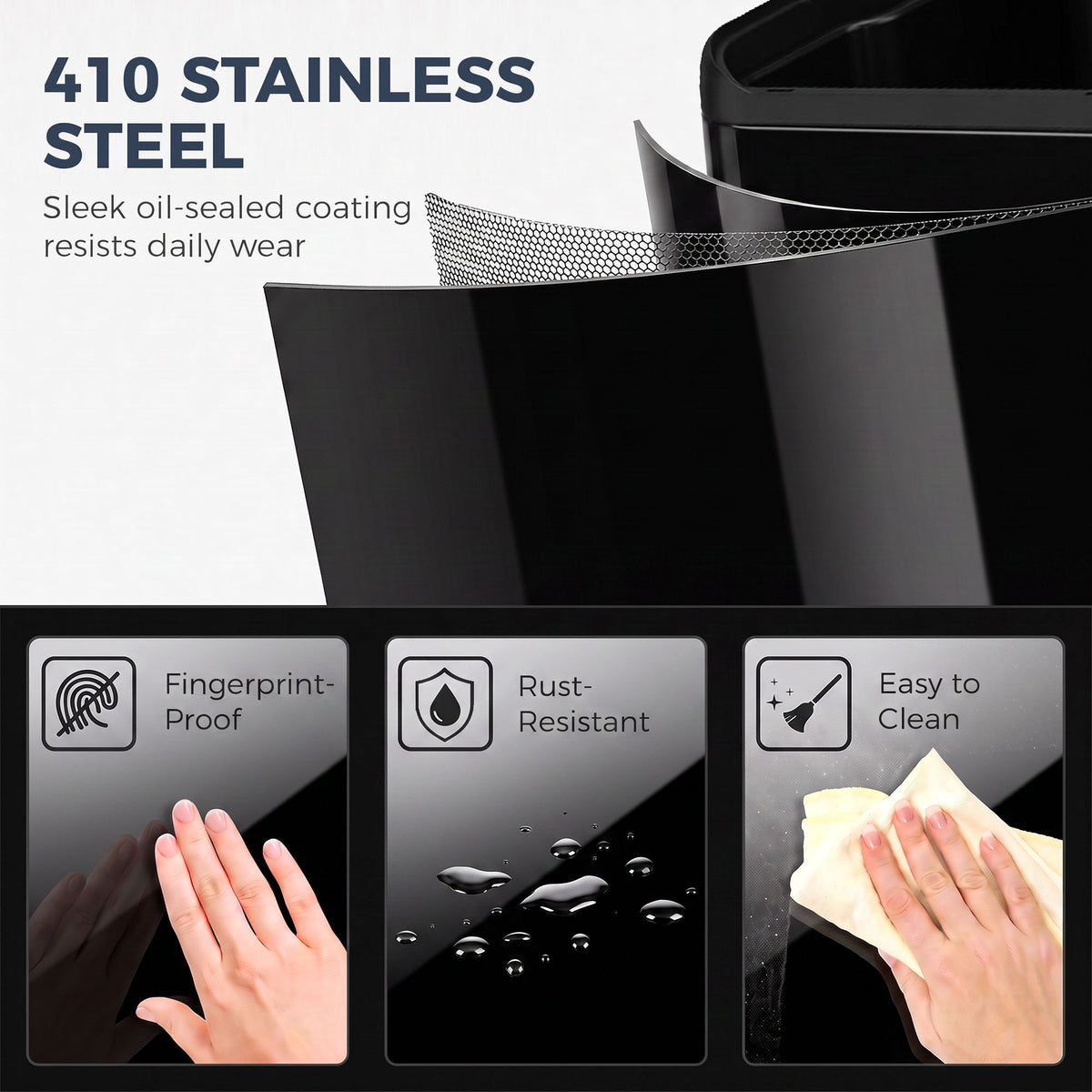 2 x 30L Double Kitchen Bin, Stainless Steel Pedal Rubbish Bin with Dual Compartments, Soft Close & Stay-Open Lids, Removable Inner Buckets for Kitchen, Home, Office, Recycling, High Gloss Black
