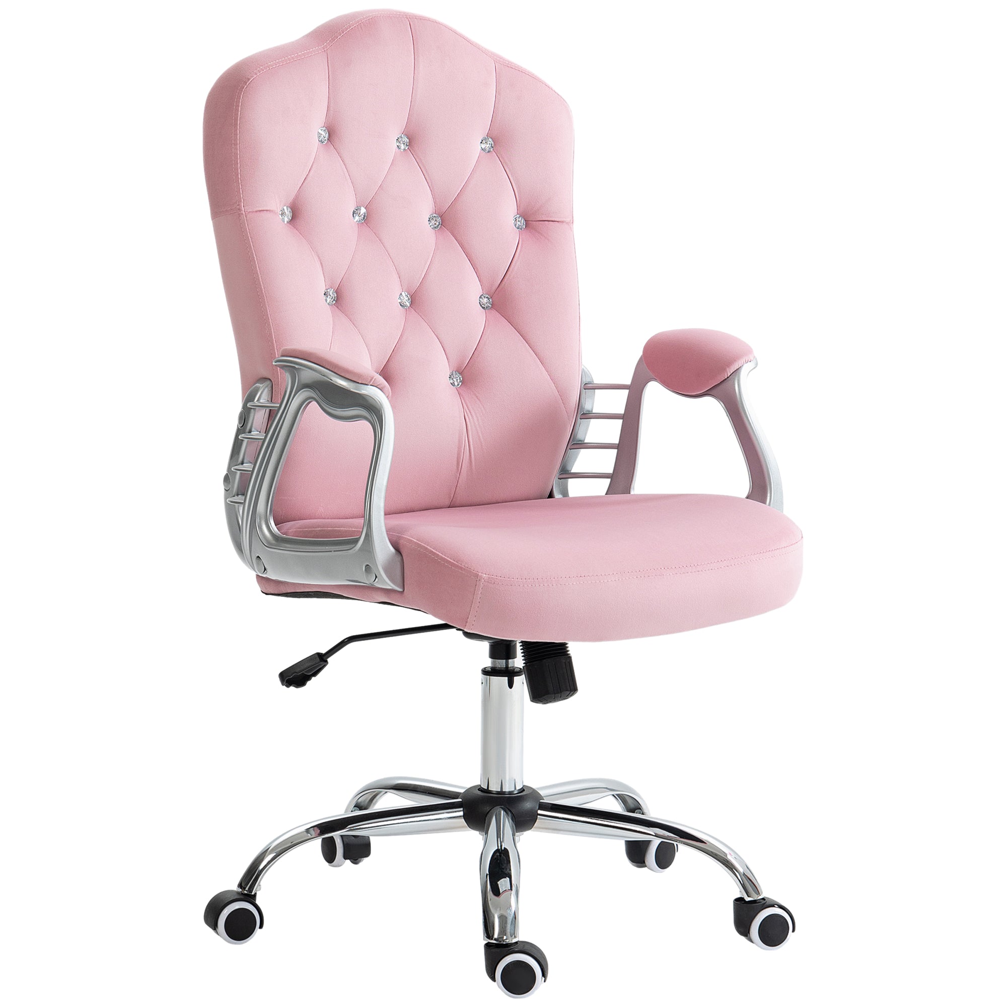 Velvet Office Chair Desk Chair with 360 Degree Swivel Wheels Adjustable Height Tilt Function Pink