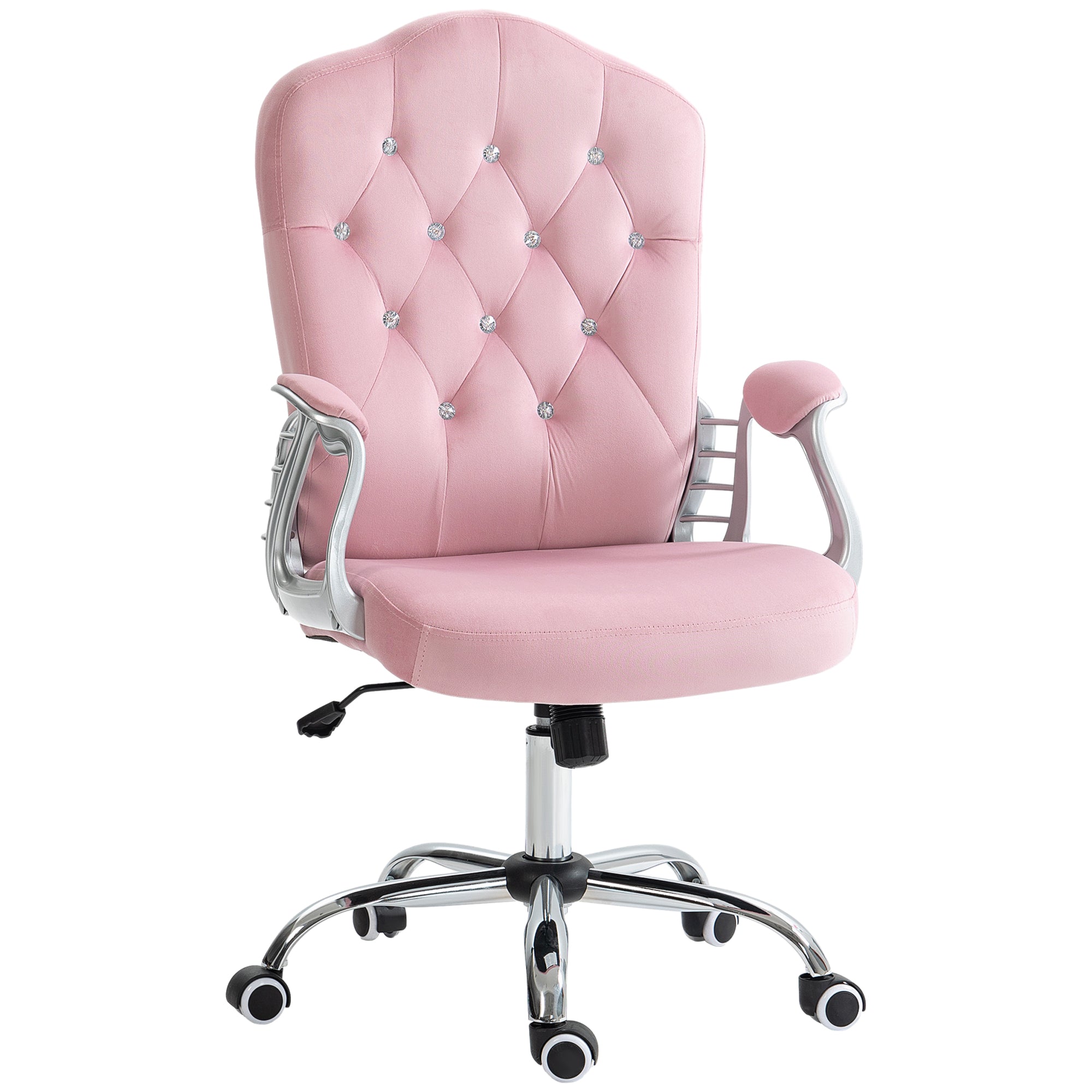 Velvet Office Chair Desk Chair with 360 Degree Swivel Wheels Adjustable Height Tilt Function Pink