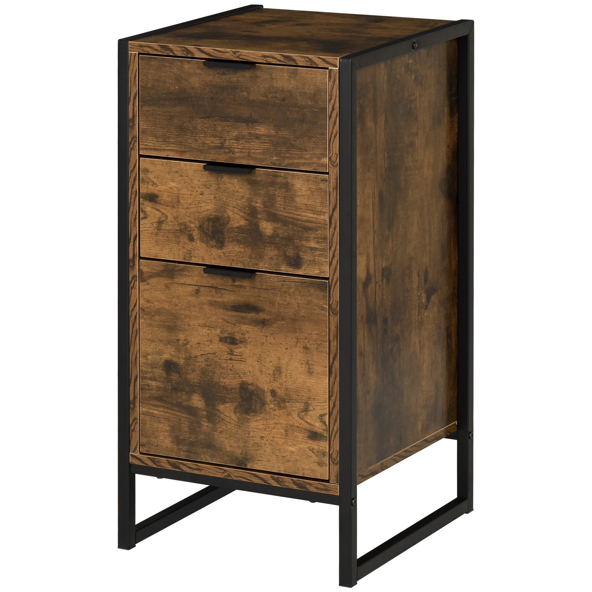 HOMCOM Bedroom Chest of Drawers, Industrial 3-Drawer Dresser, Storage Drawers Unit with Metal Frame for Living Room, Rustic Brown