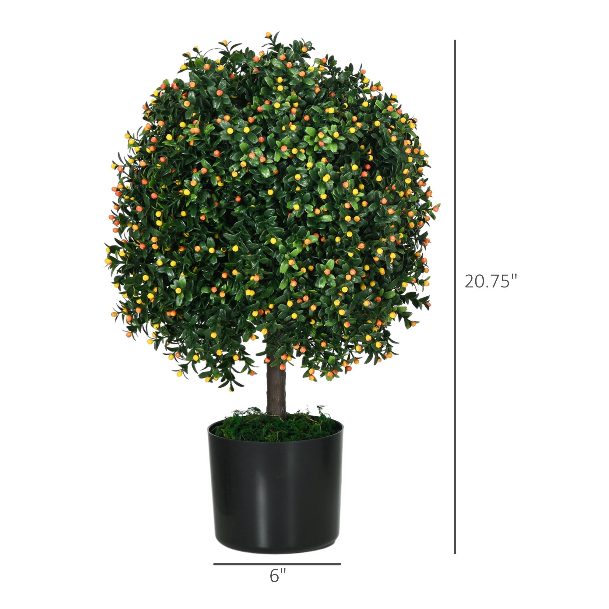 2 Pack Artificial Tree Boxwood Topiary with Fruits 20.75" Orange