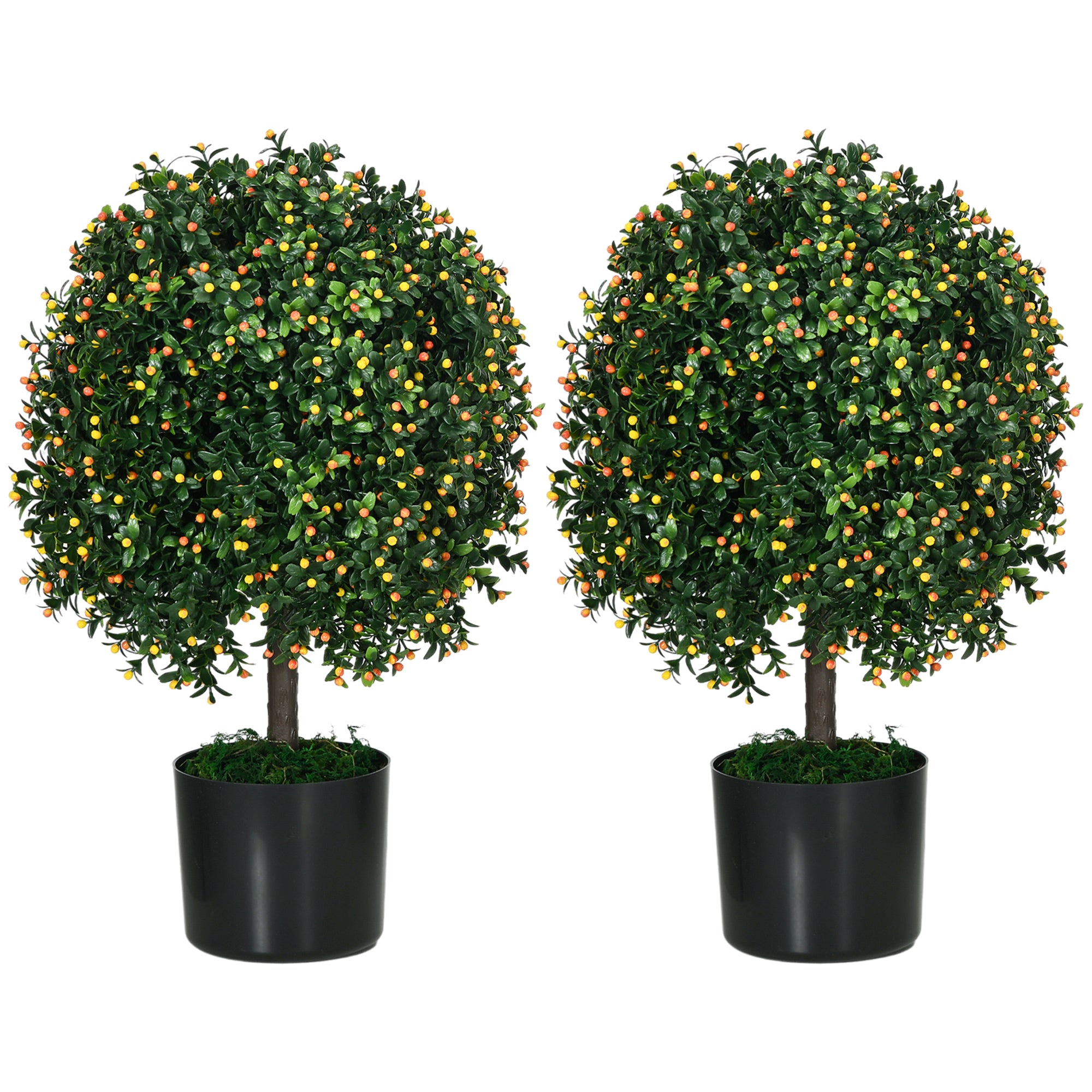 2 Pack Artificial Tree Boxwood Topiary with Fruits 20.75" Orange