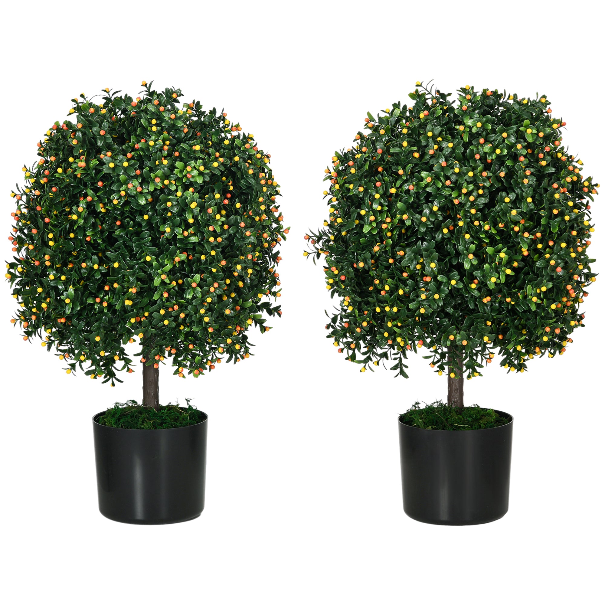 2 Pack Artificial Tree Boxwood Topiary with Fruits 20.75" Orange