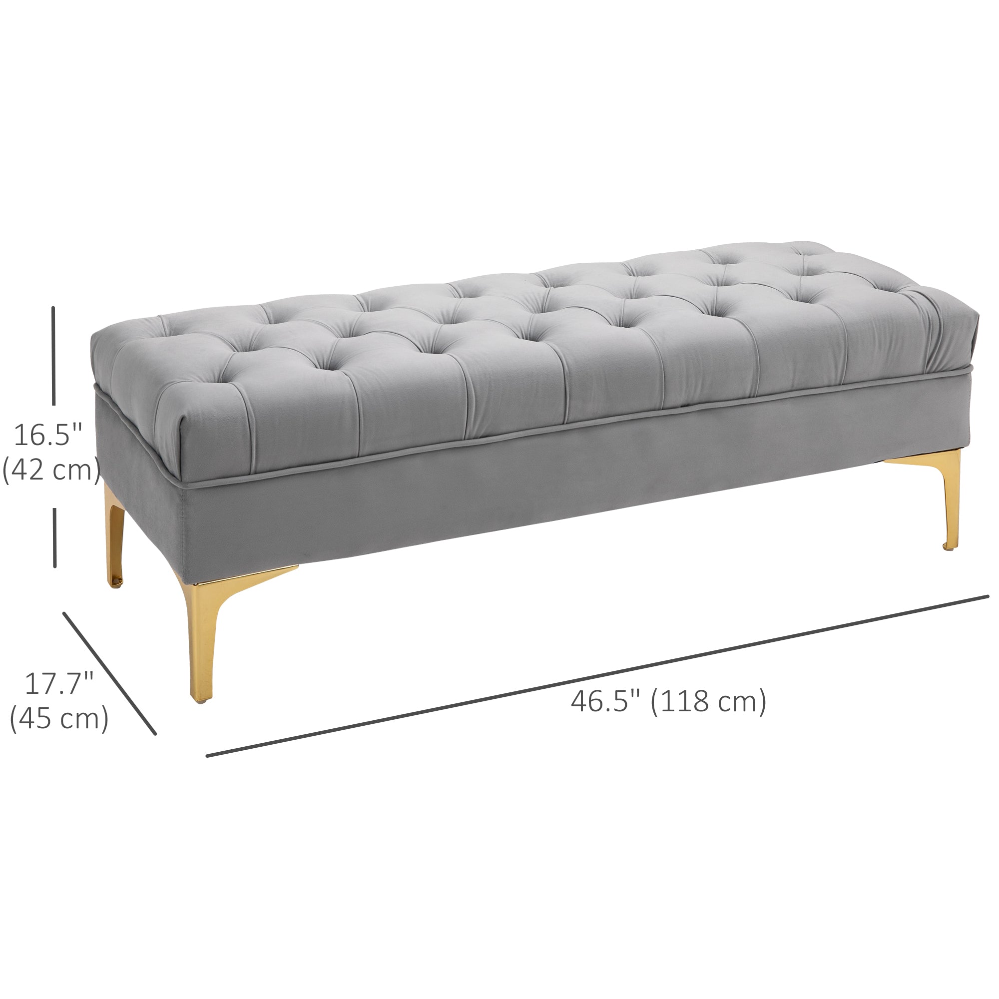 HOMCOM Velvet Upholstered Bench, End of Bed Bench, Entryway Shoe Bench with Button Tufted for Living Room, Bedroom, Grey