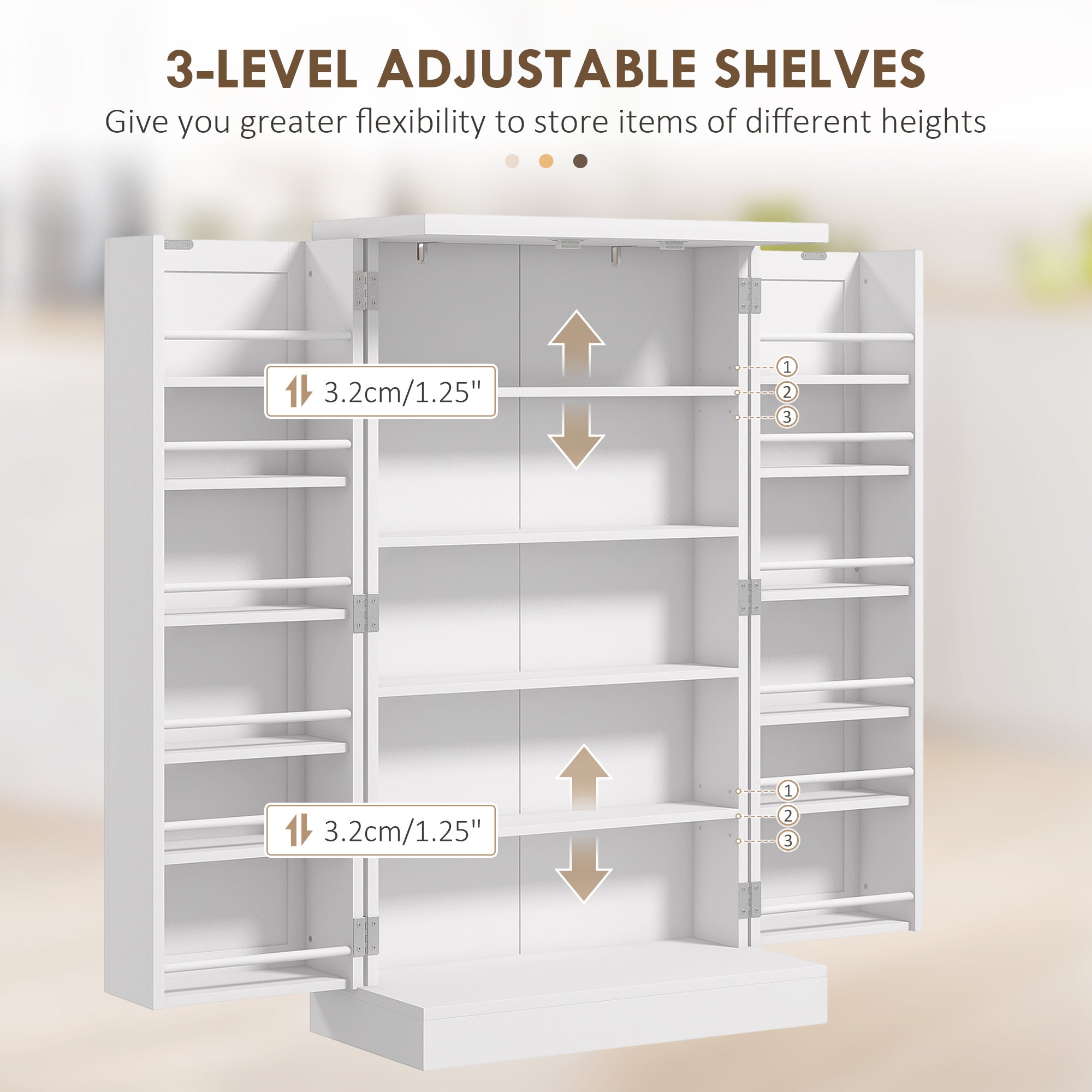 HOMCOM 41" Kitchen Pantry, Freestanding Kitchen Storage Cabinet with Double Doors, 5-Tier Shelf and Adjustable Shelves, White