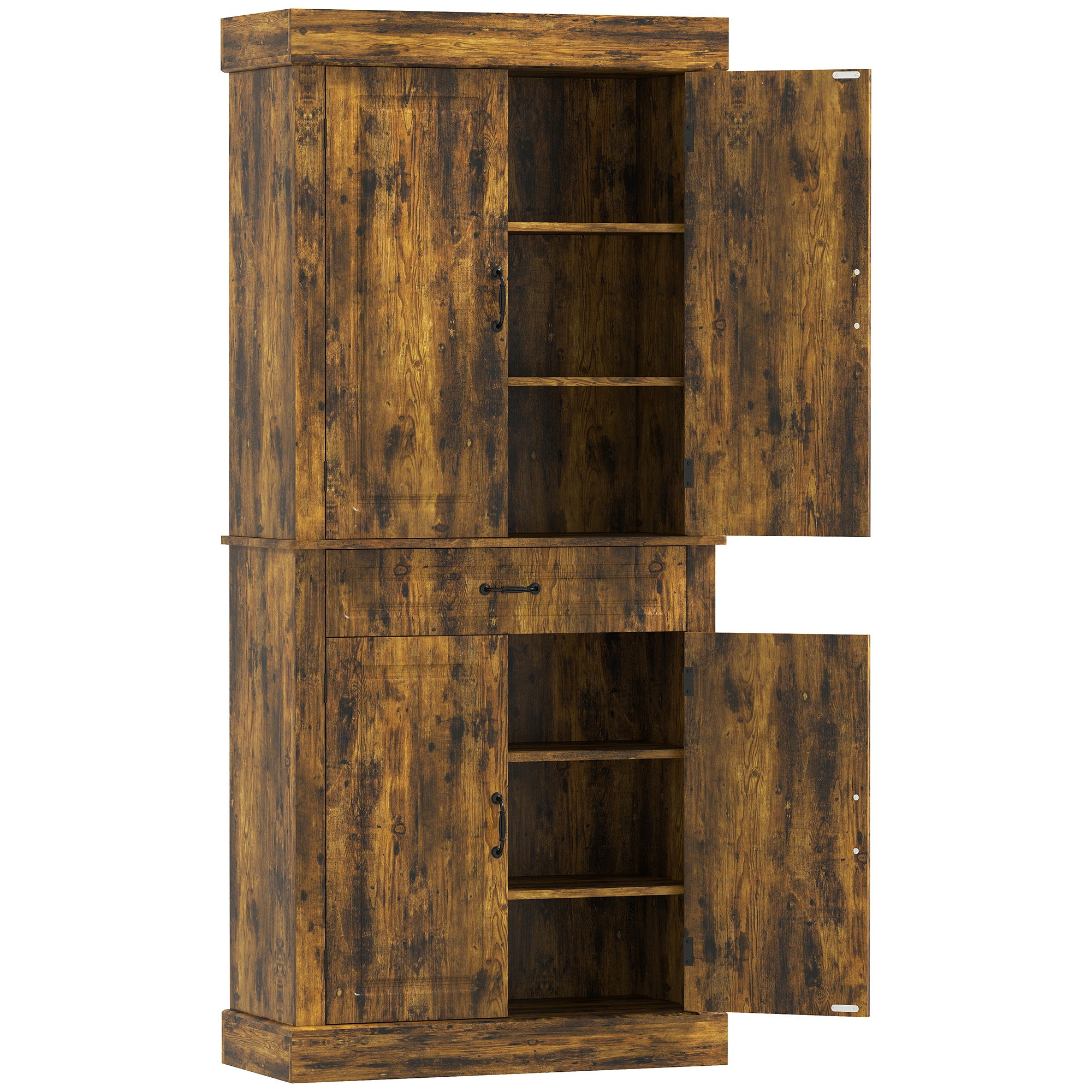 Kitchen Cupboard with 4 Doors, Freestanding Storage Cabinet with Wide Drawer and Shelves for Living Room, 180cm,Brown