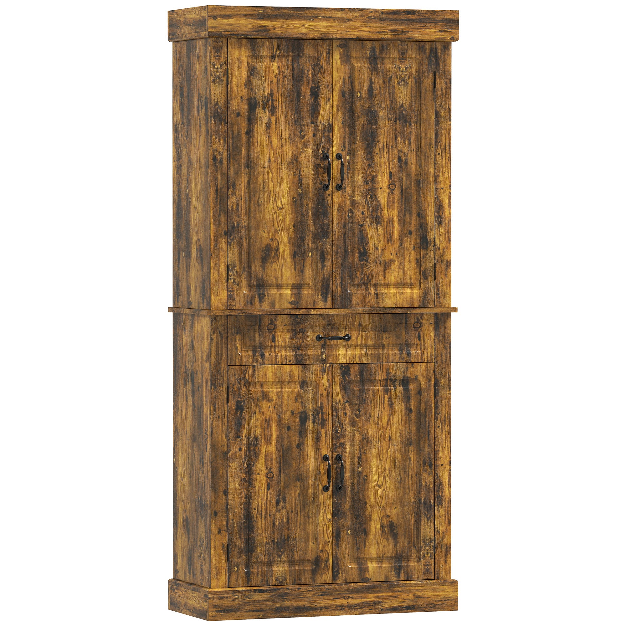 Kitchen Cupboard with 4 Doors, Freestanding Storage Cabinet with Wide Drawer and Shelves for Living Room, 180cm,Brown