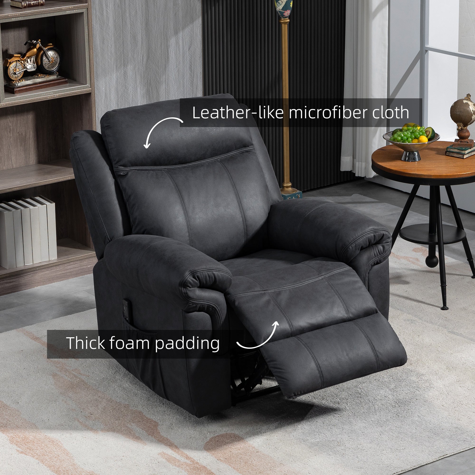 HOMCOM Vibration Massage Recliner Chair, Manual Microfibre Reclining Chair for Living Room with Side Pockets, Footrest, Remote, Easy Assembly, Black