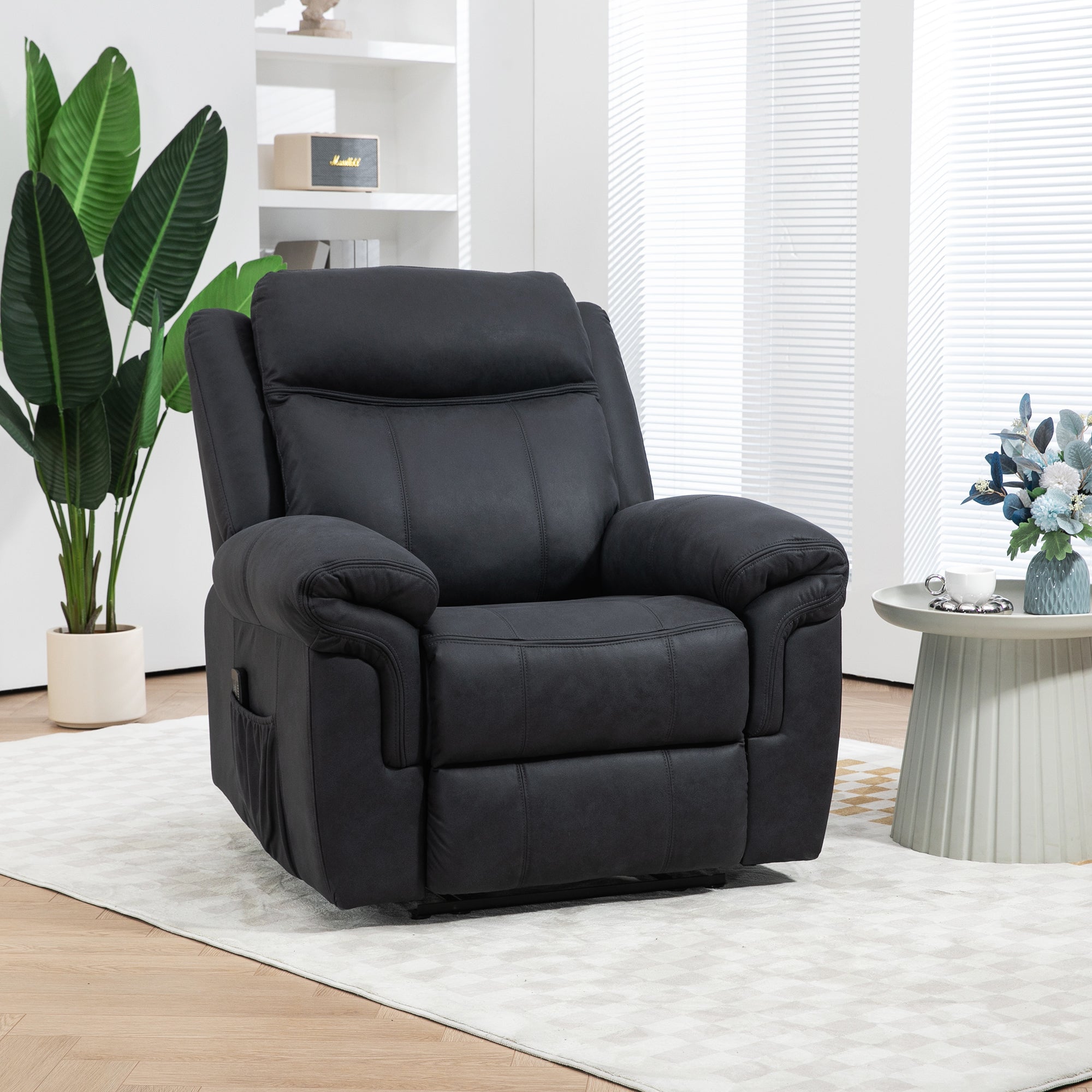 HOMCOM Vibration Massage Recliner Chair, Manual Microfibre Reclining Chair for Living Room with Side Pockets, Footrest, Remote, Easy Assembly, Black