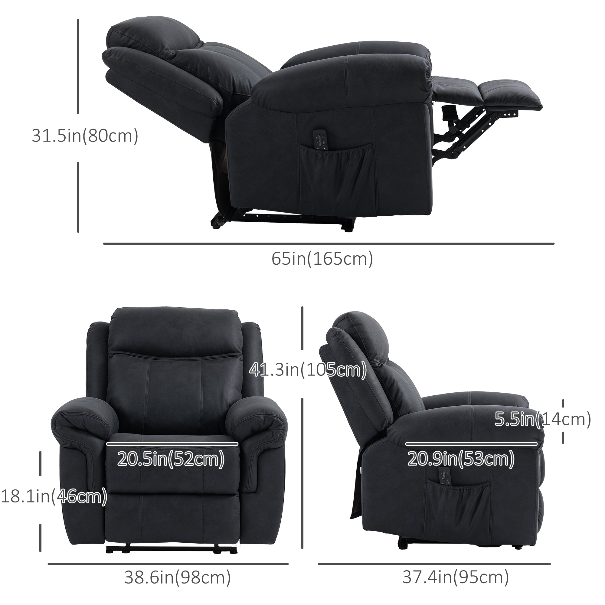 HOMCOM Vibration Massage Recliner Chair, Manual Microfibre Reclining Chair for Living Room with Side Pockets, Footrest, Remote, Easy Assembly, Black