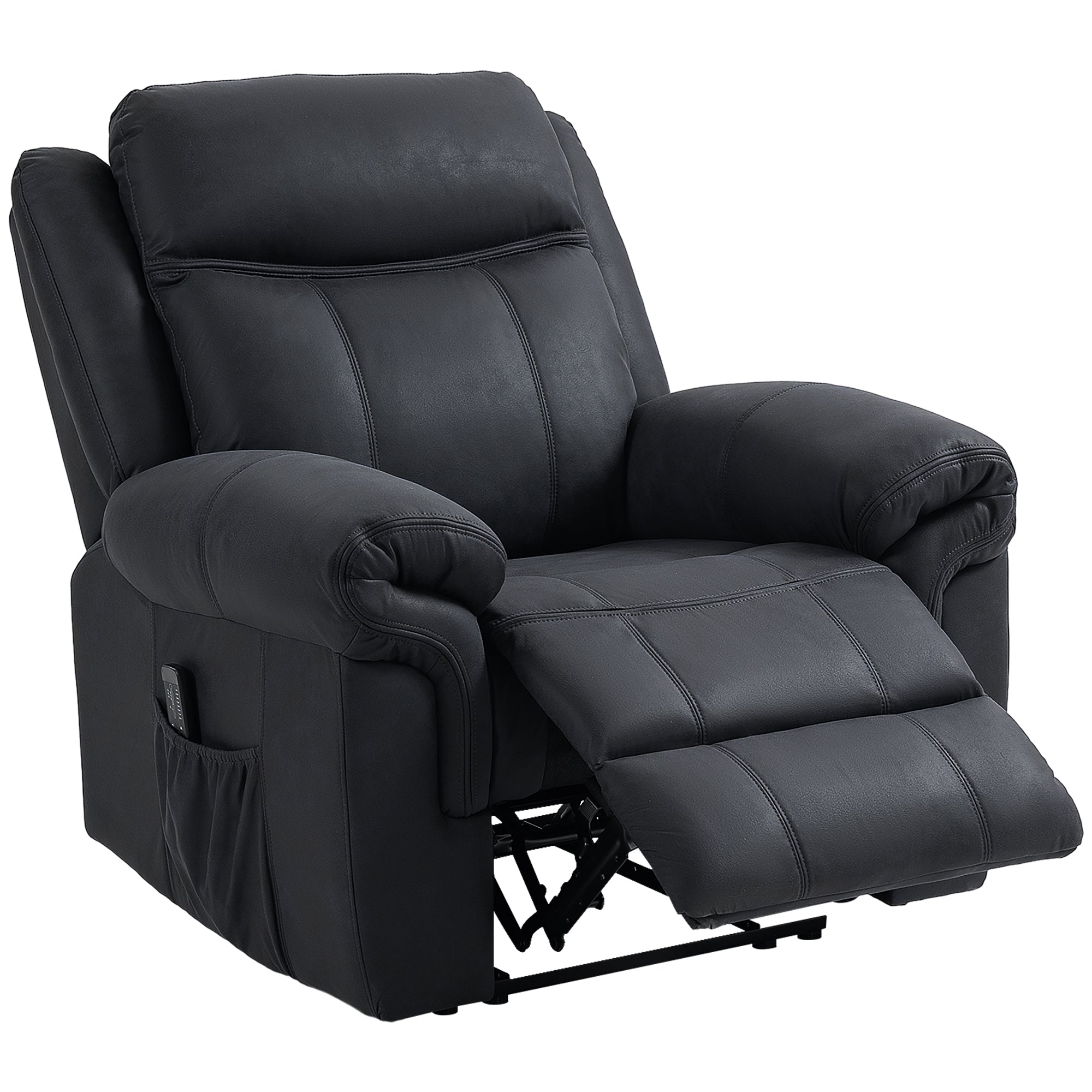 HOMCOM Vibration Massage Recliner Chair, Manual Microfibre Reclining Chair for Living Room with Side Pockets, Footrest, Remote, Easy Assembly, Black