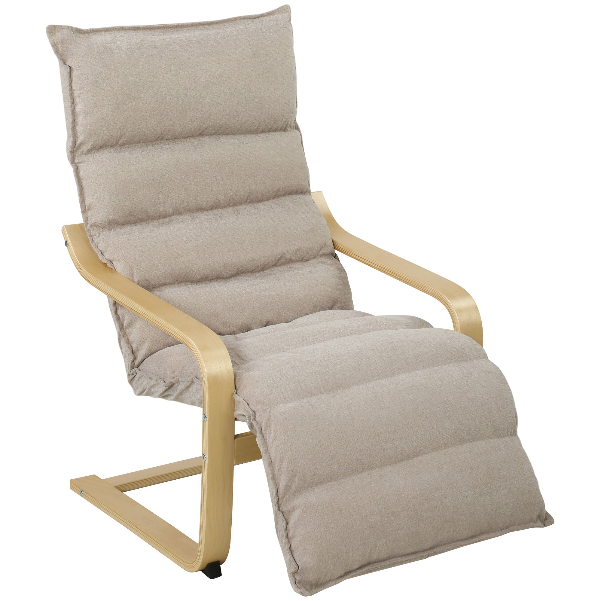Armchair with Adjustable Footrest, Velvet Upholstered Accent Chair, Modern Poang Chair for Living Room, Bedroom, Balcony, Office, Light Brown