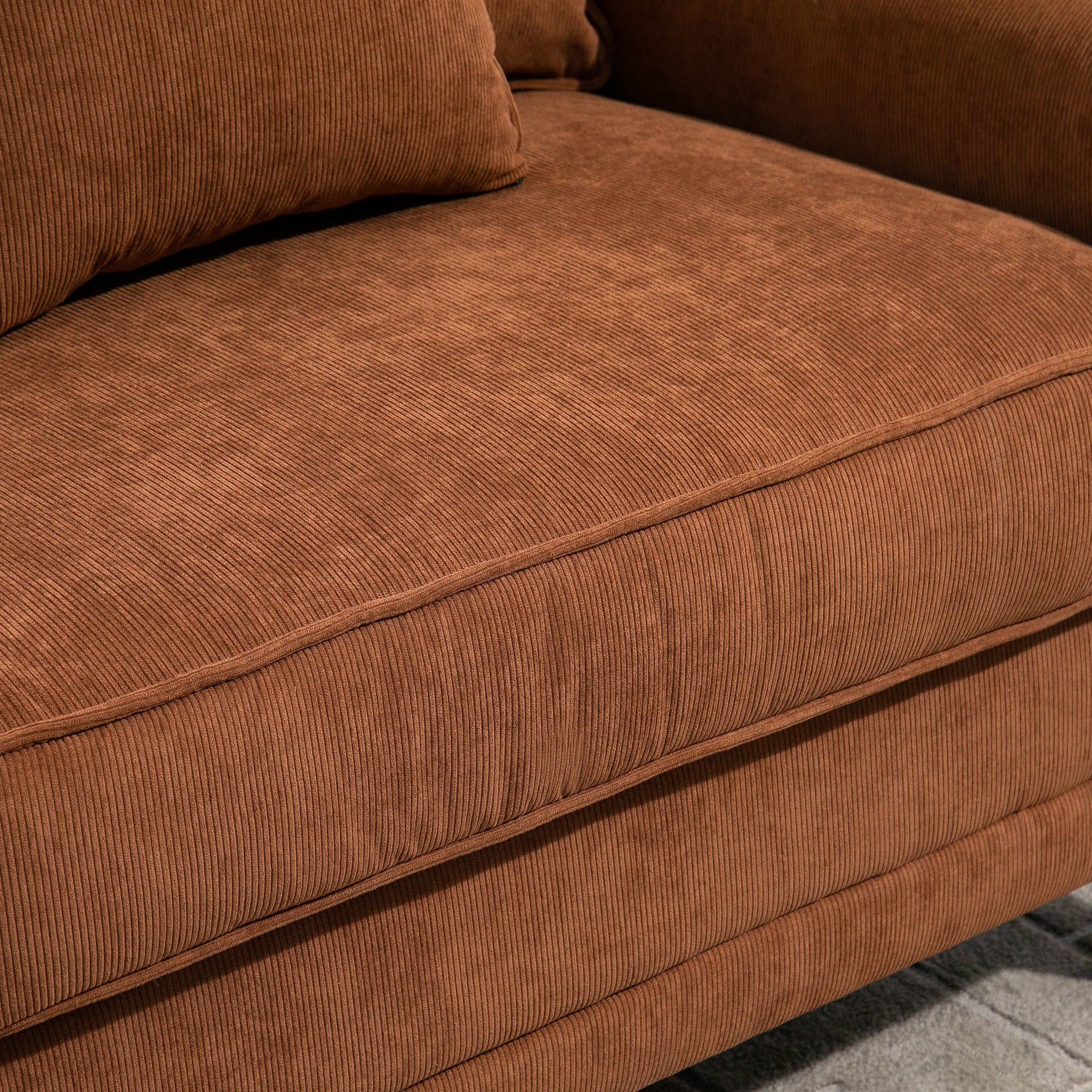 HOMCOM Modern 3-Seater Sofa, Corduroy Fabric Couch with Pine Wood Legs, Rolled Arms for Living Room, Brown