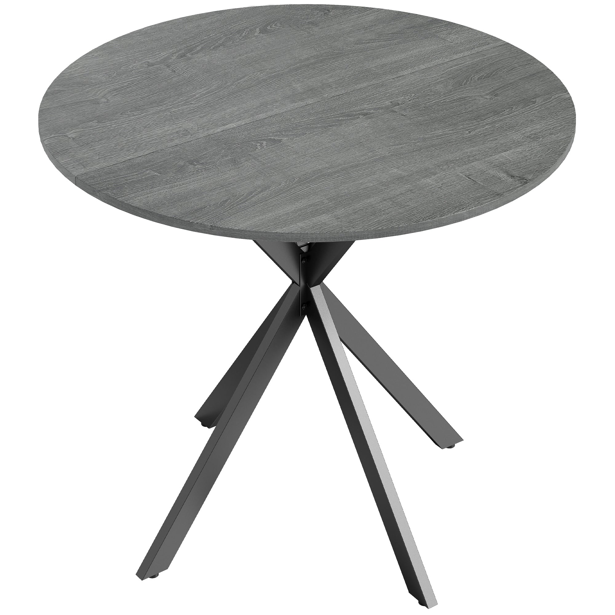 31.5" Round Dining Table, Industrial Kitchen Table with Cross Steel Legs for Dining Room, Kitchen, Living Room, Distressed Grey