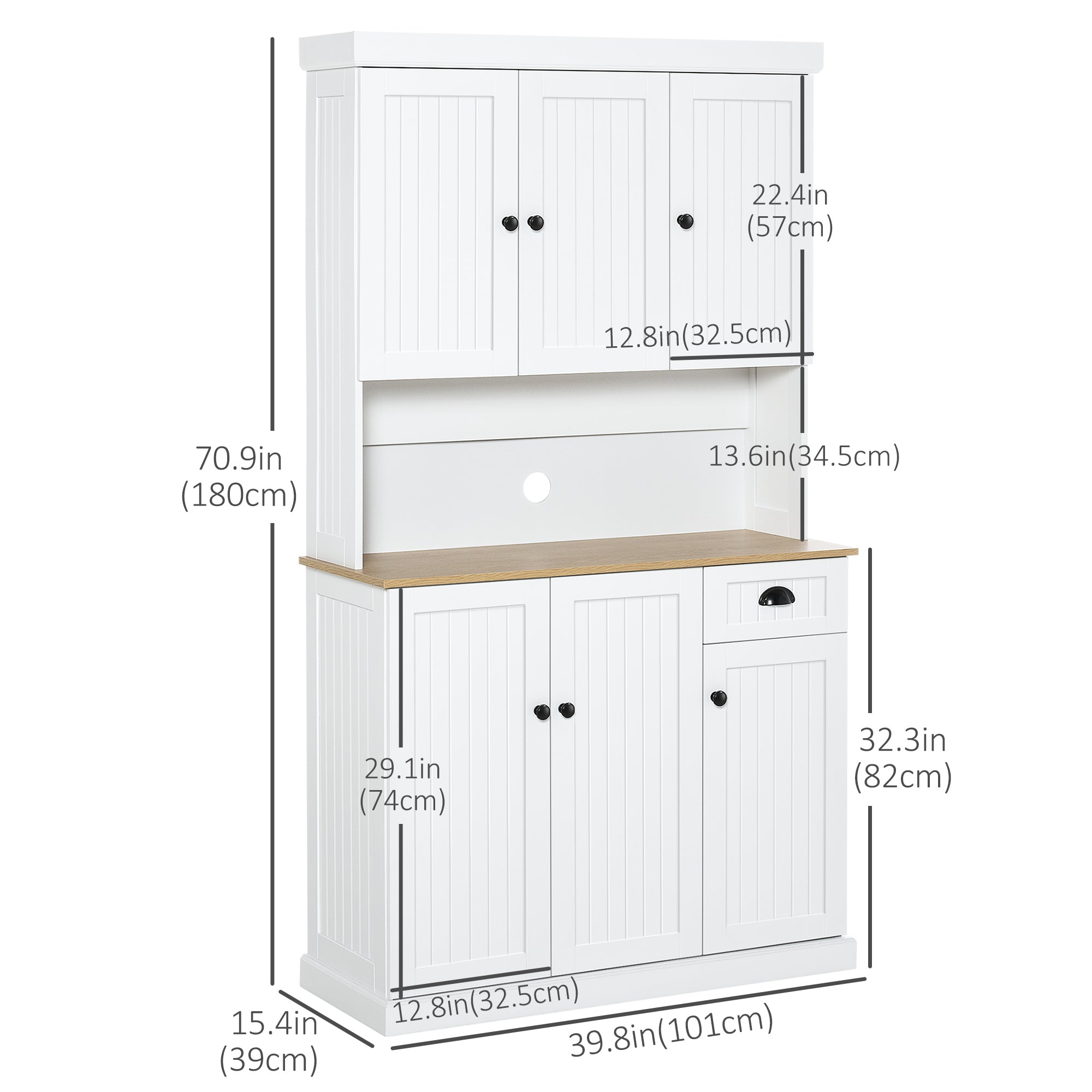 HOMCOM Buffet with Hutch, Modern Kitchen Pantry Storage Cabinet with Microwave Oven Countertop, Drawer, and Adjustable Shelves, White