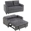 2 Seater Sofa Bed, Corduroy Click Clack Sleeper Sofa with Pull Out Design, 2 Pillows, Cup Holders, Side Pockets, Convertible Loveseat Bed Settee for Living Room, 157x190cm, Charcoal Grey