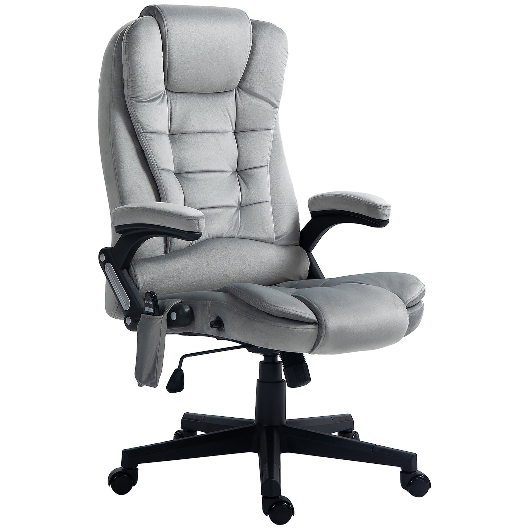 6 Point Executive Office Chair with Heat, Velvet High Back Vibrating Massage Office Chair, Gray