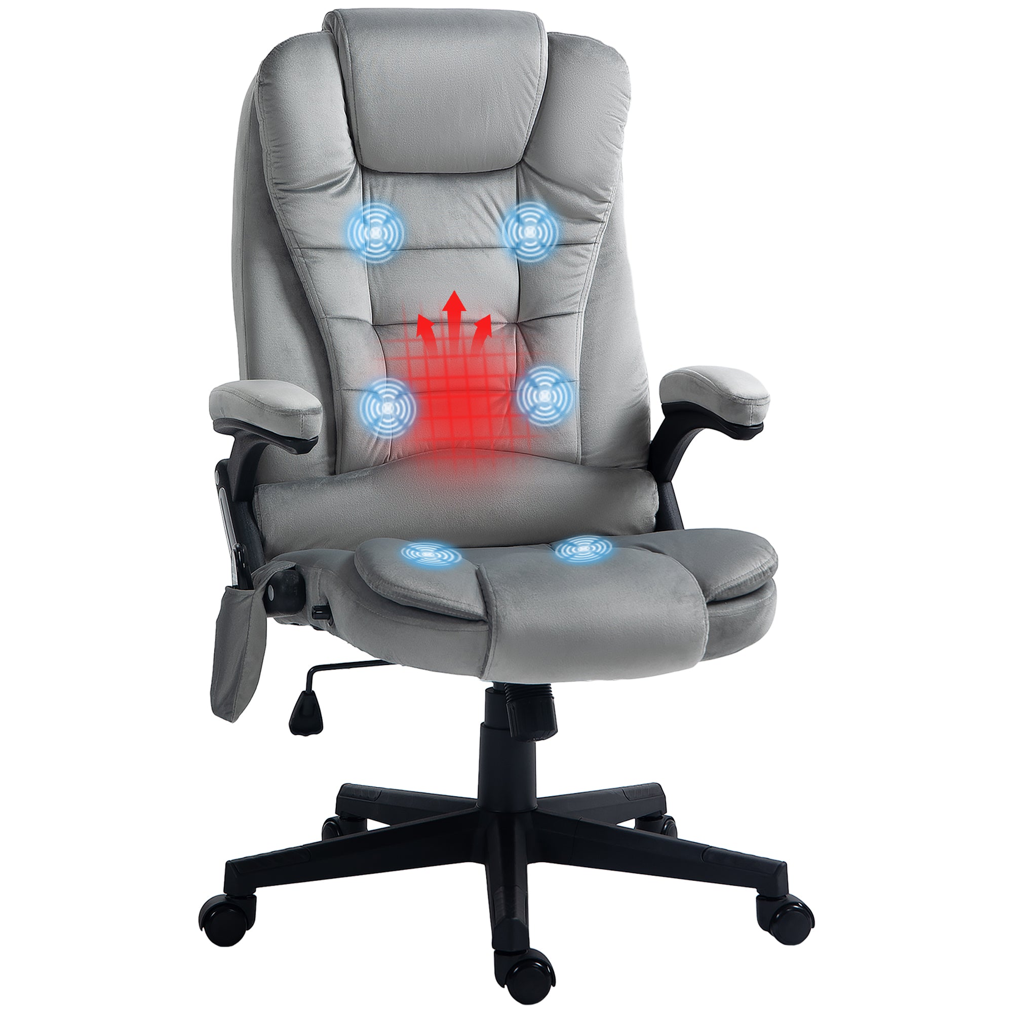 6 Point Executive Office Chair with Heat, Velvet High Back Vibrating Massage Office Chair, Gray