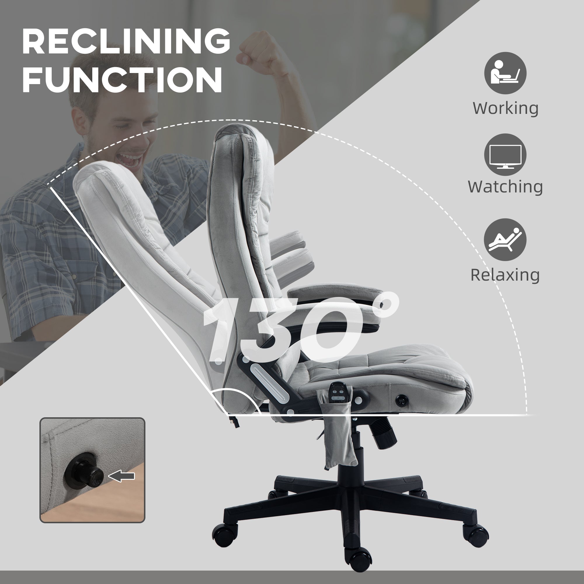 6 Point Executive Office Chair with Heat, Velvet High Back Vibrating Massage Office Chair, Gray