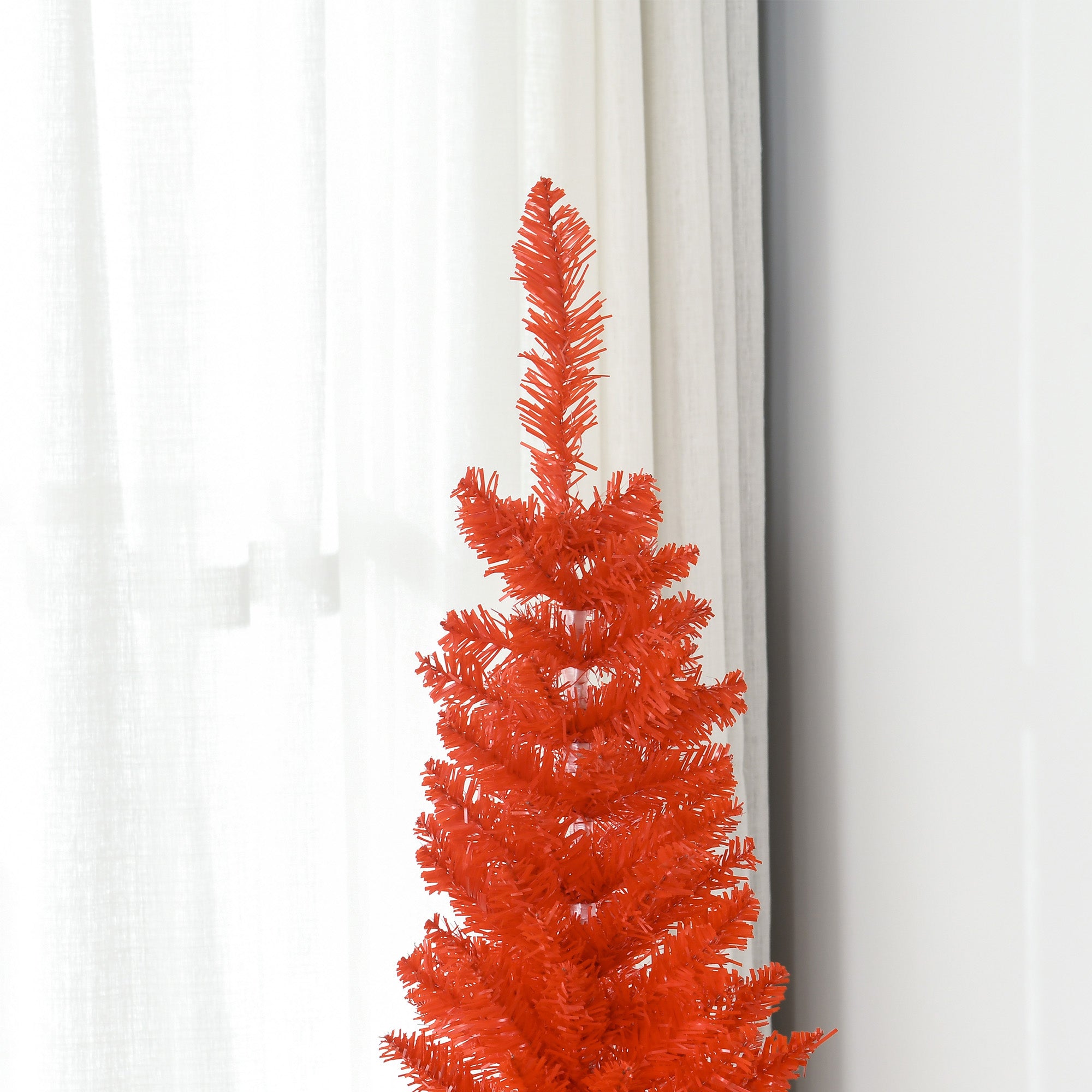 7FT Decorated Christmas Tree Pencil Tree with 499 Realistic Branch Tips and Plastic Stand Red