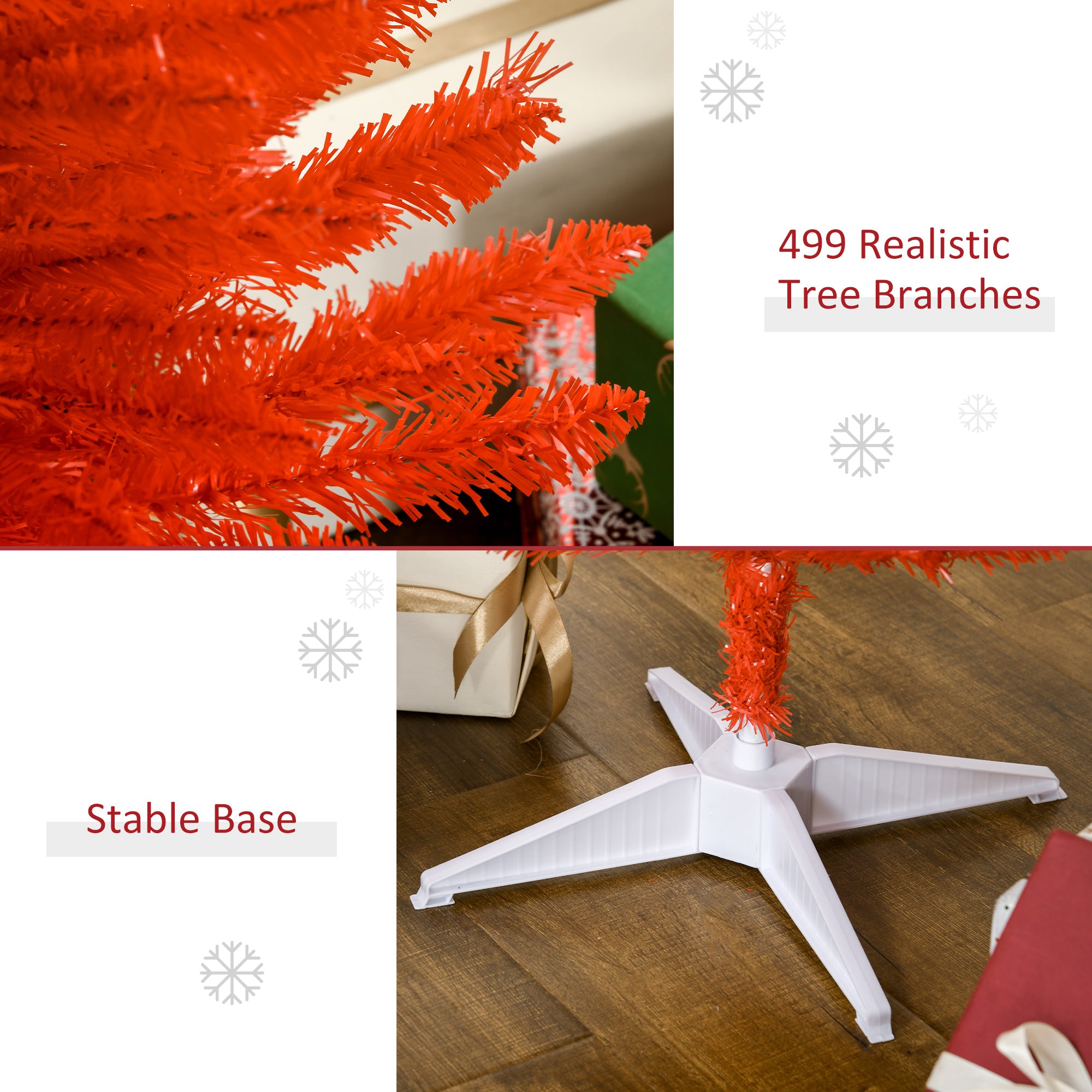 7FT Decorated Christmas Tree Pencil Tree with 499 Realistic Branch Tips and Plastic Stand Red