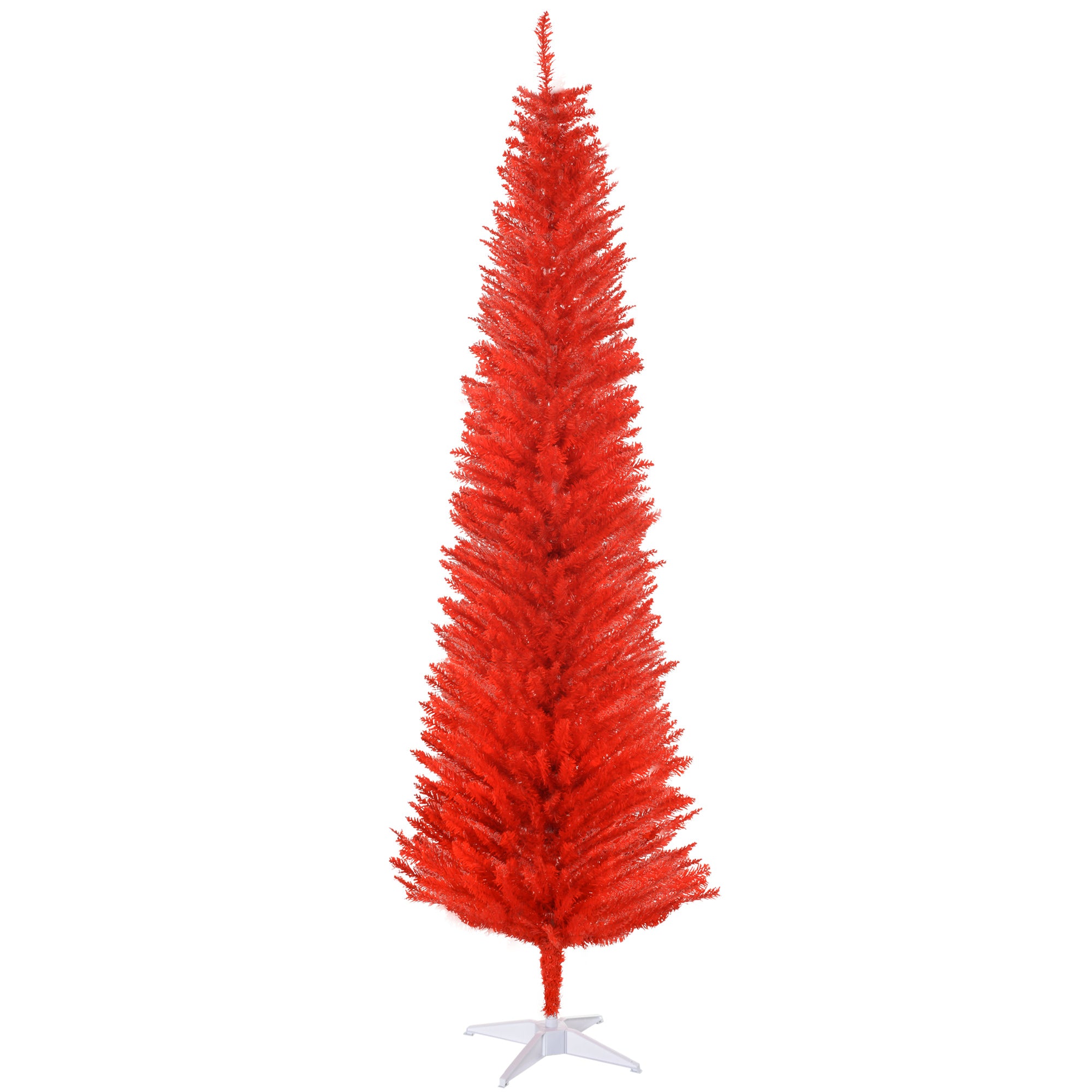 7FT Decorated Christmas Tree Pencil Tree with 499 Realistic Branch Tips and Plastic Stand Red