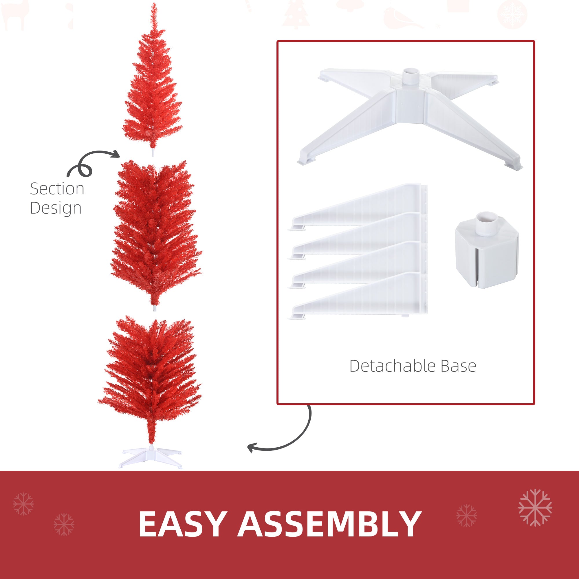 7FT Decorated Christmas Tree Pencil Tree with 499 Realistic Branch Tips and Plastic Stand Red