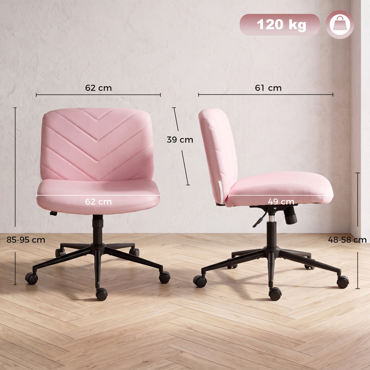 Criss Cross Legged Office Chair with Wide Seat, Swivel Desk Chair with Wheels, Rocking Function, Backrest, Adjustable Height, High-Density Foam, Computer Seat for Home Office, Bedroom, Pink