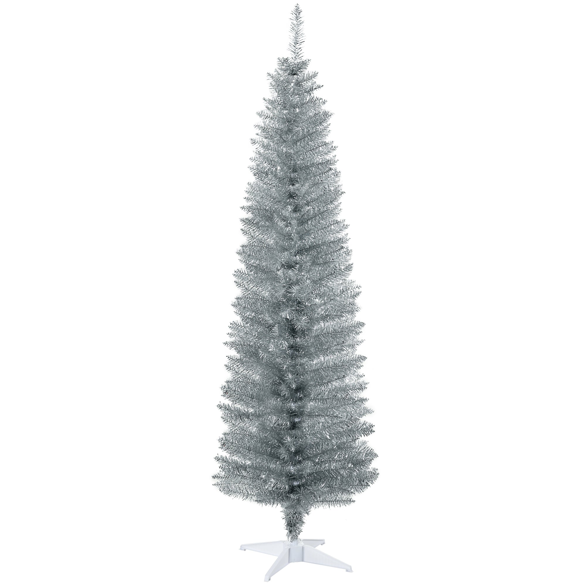 6' Artificial Pencil Christmas Tree Slim Xmas Tree with 390 Realistic Branch Tips and Stand Silver